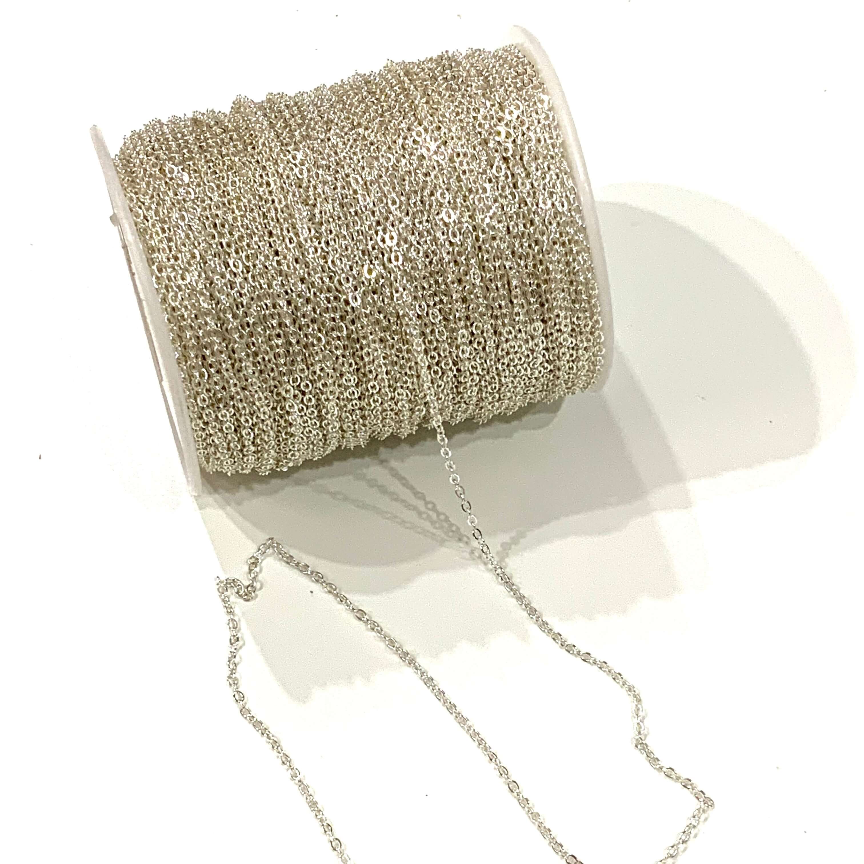 100 Meters Bulk Silver Plated Brass Cable Chain, Silver Plated Soldered Chain