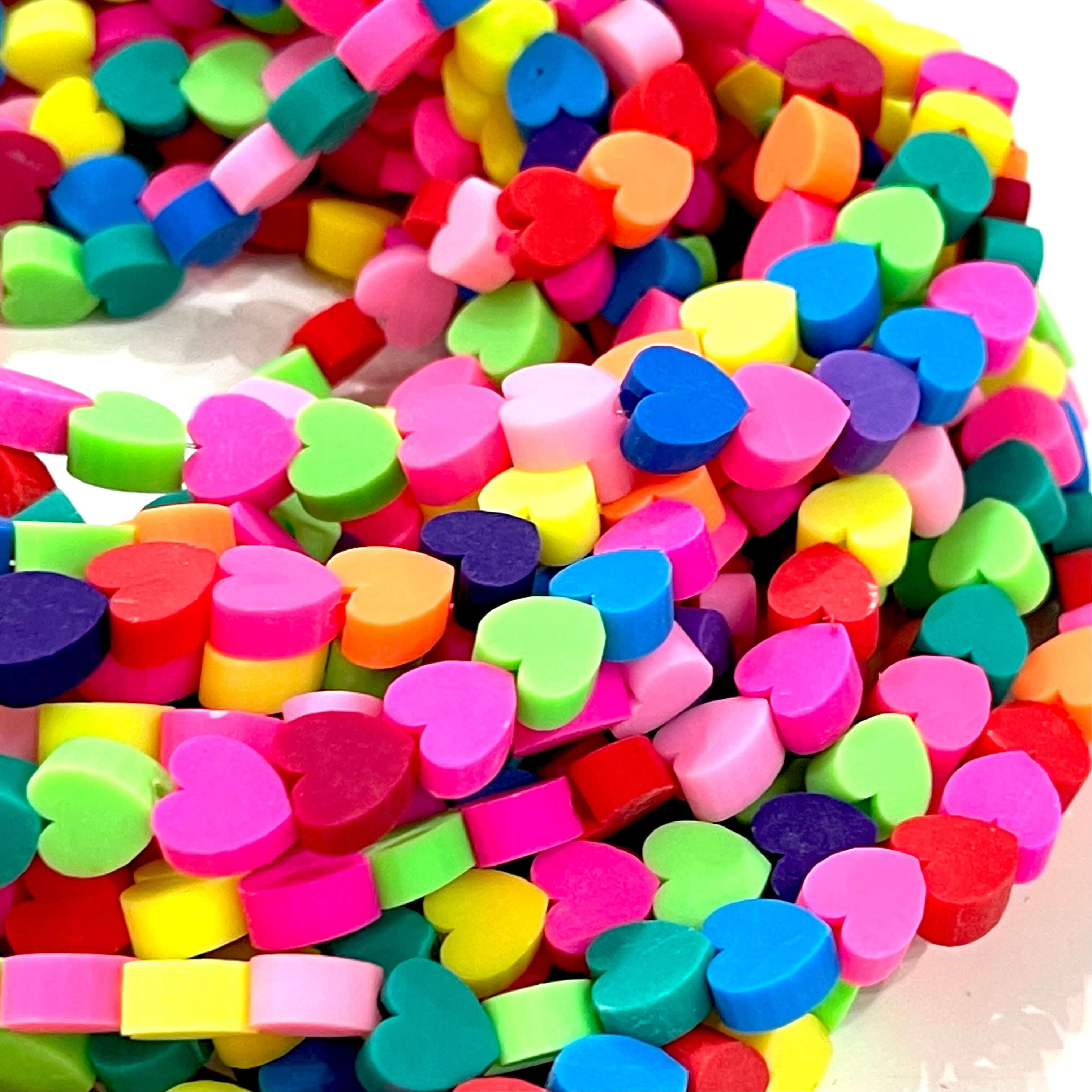 10mm Polymer Clay Hearts, Assorted 10 Beads in a Pack