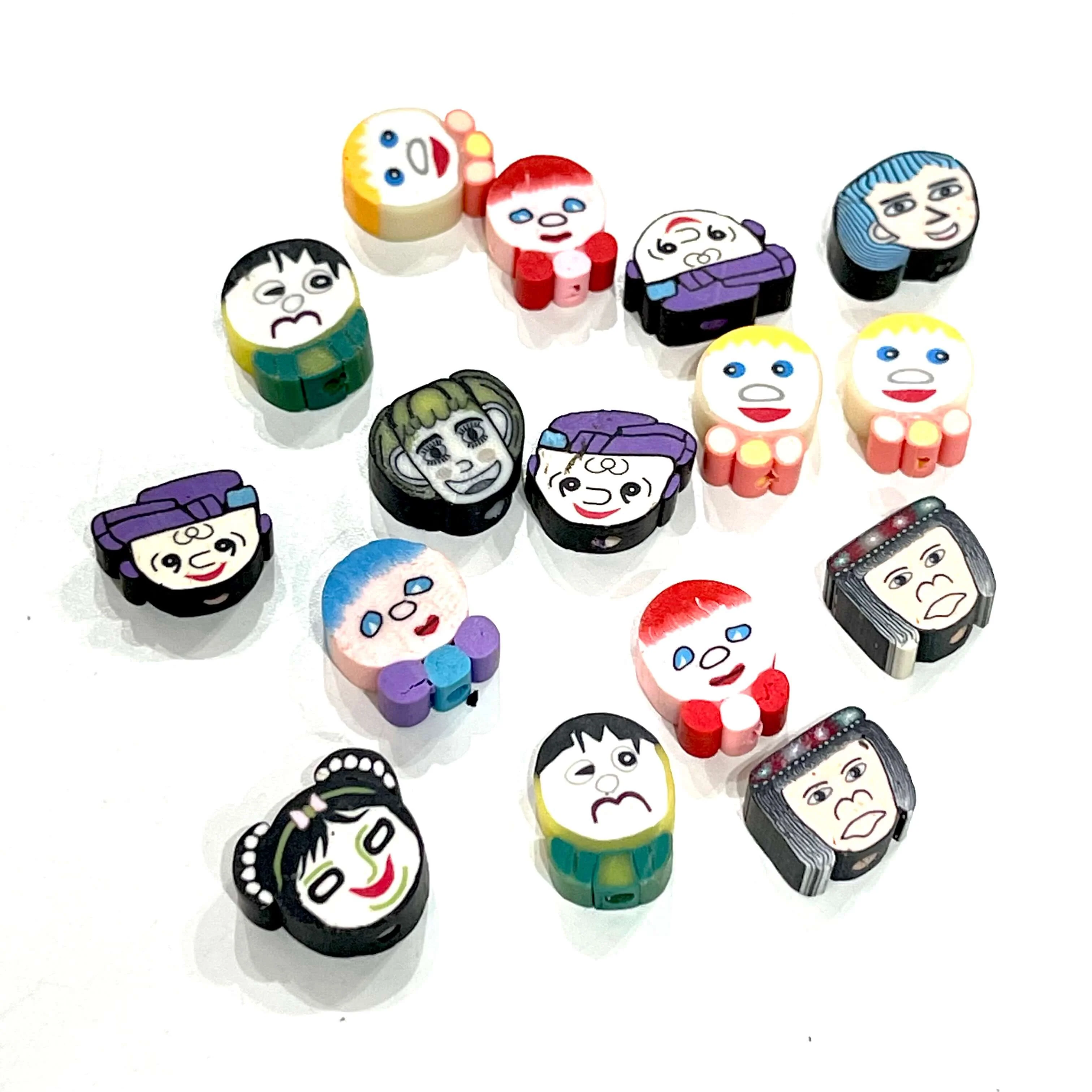 10mm Polymer Clay Face Charms, 10mm Face Spacers. 5 Beads in a pack