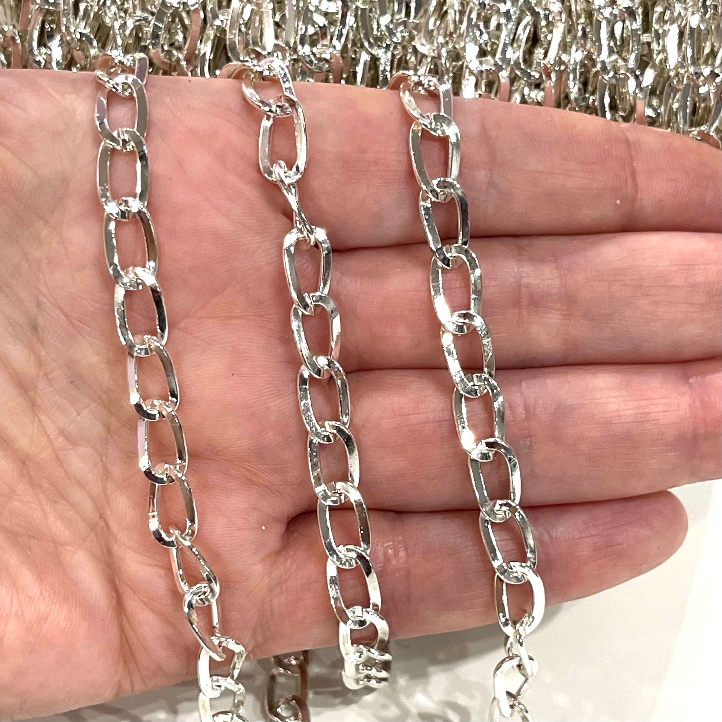 10x6mm Silver Gourmet Chain, Silver Plated Chain, 10x6mm Silver Plated Open Link Chain, Necklace Chain, - Image 2