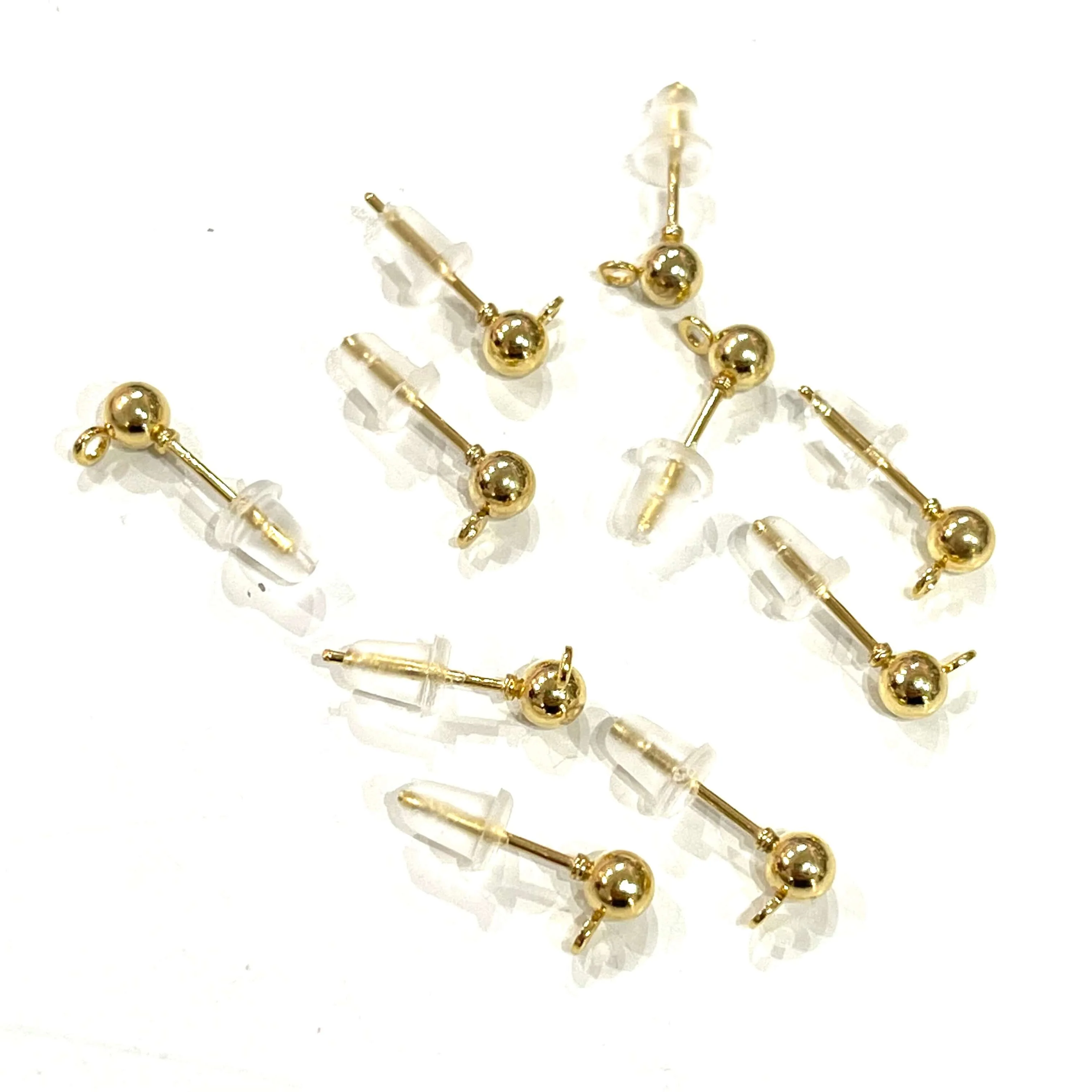 24Kt Gold Plated Ball Post Earring, 4mm Ball Stud Earring With Loop, 10 Pcs in a Pack, NEW!!!
