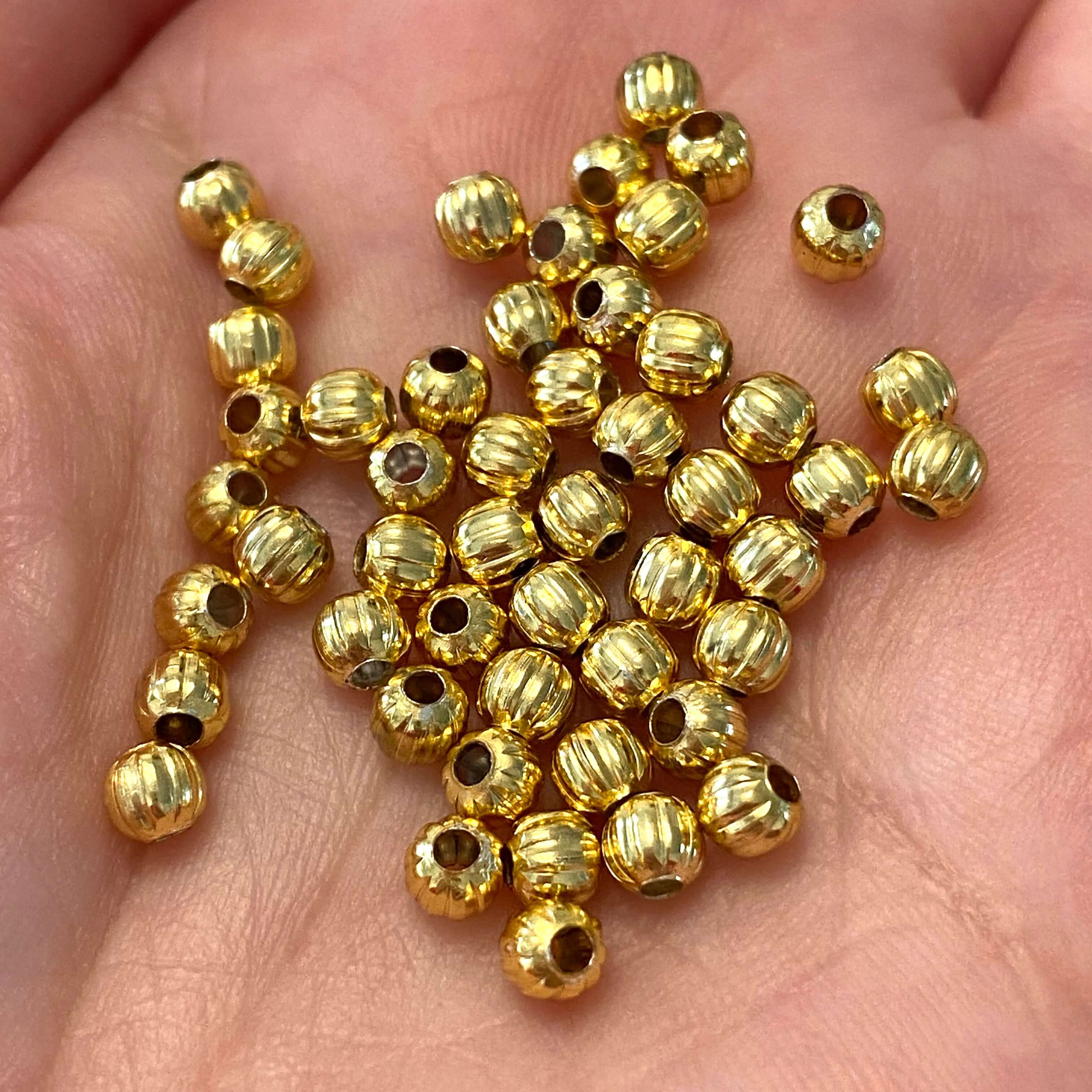 24 Kt Shiny Gold Plated 4mm Watermelon Spacer Balls, 100 pieces in a pack,