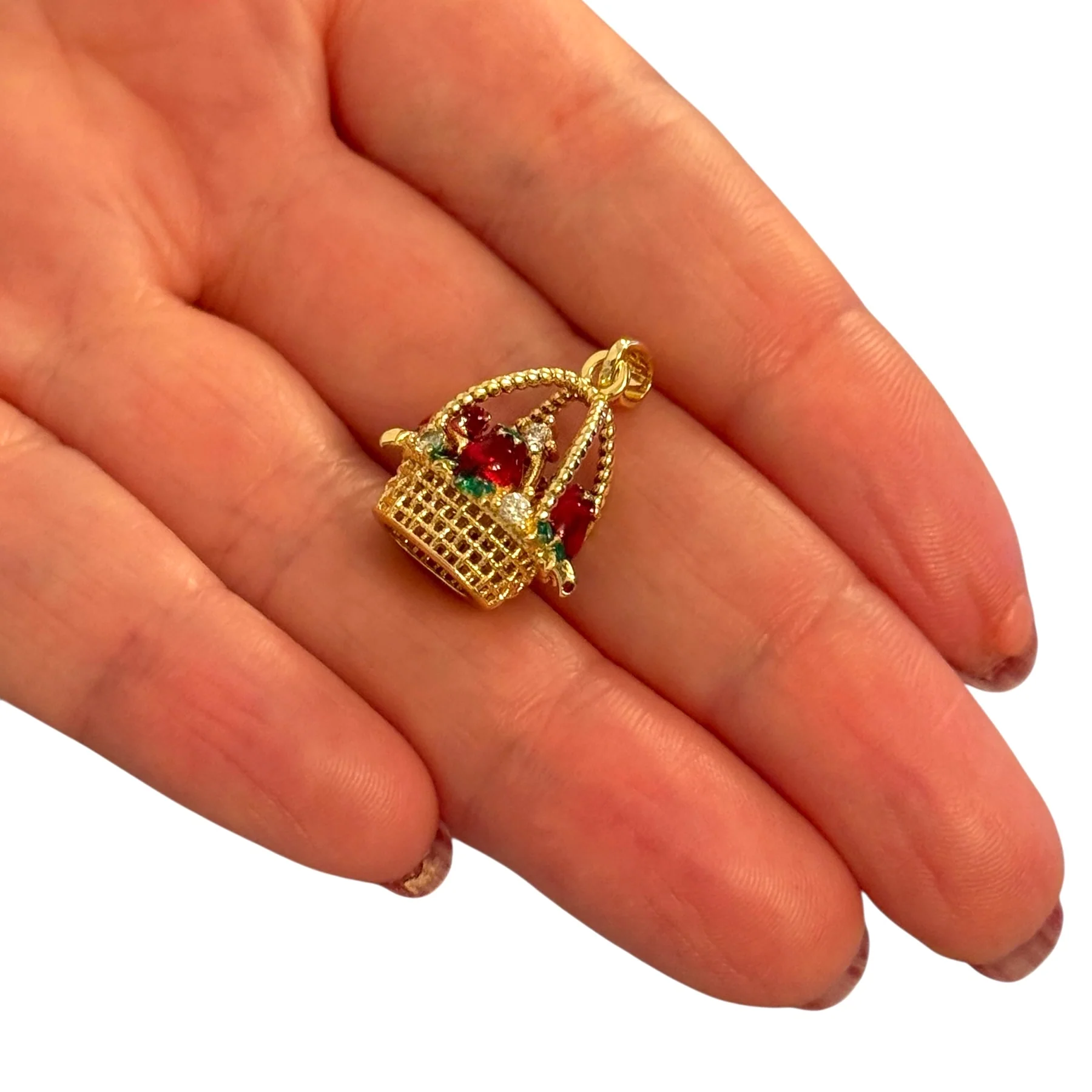 24K Gold Plated Brass Pomegranate Basket Charm – 3D - Image 3