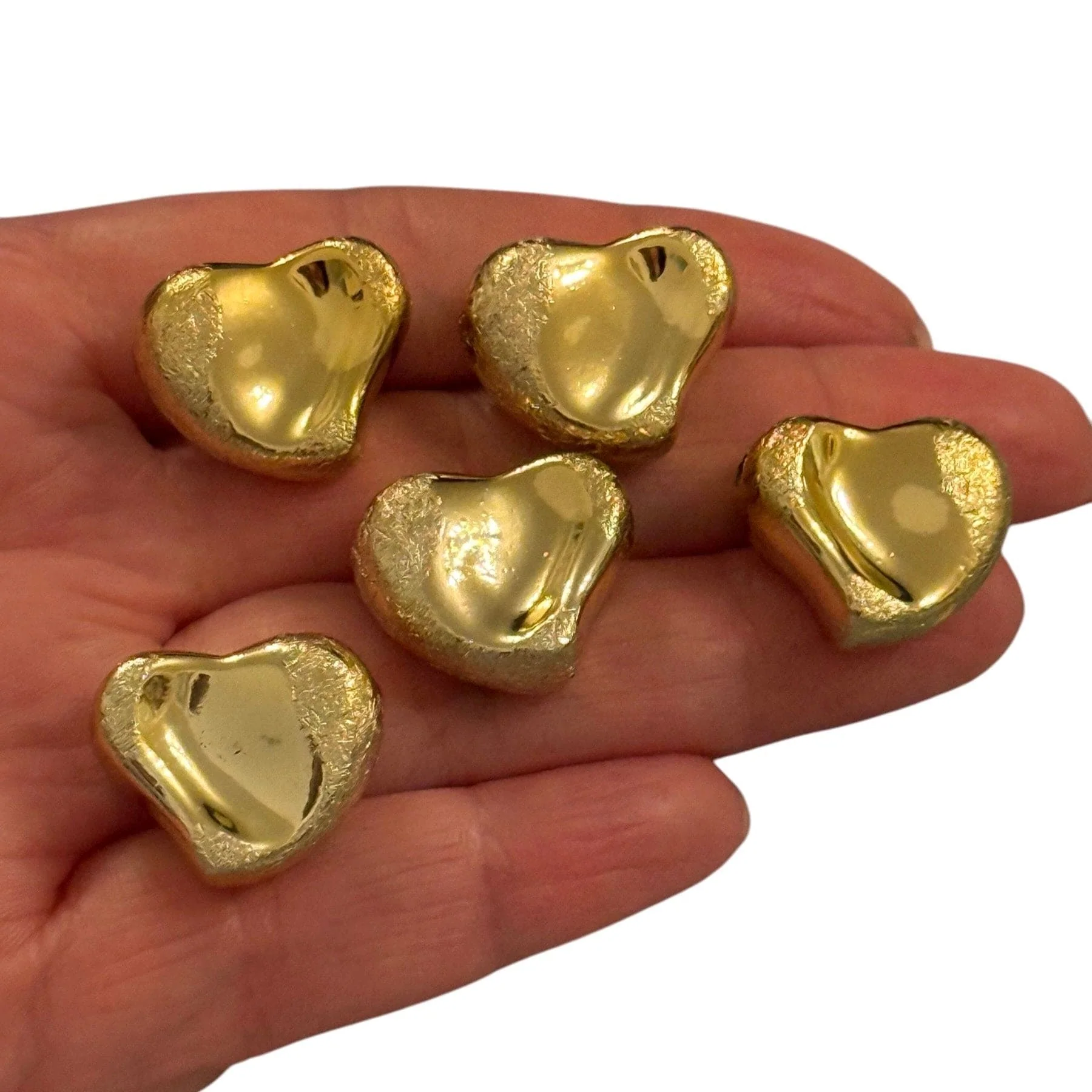 24Kt Gold Plated 21mm Brushed Finish Heart Charms, Gold Heart Charms with 2mm Horizontal Hole, 5 pcs in a pack - Image 2