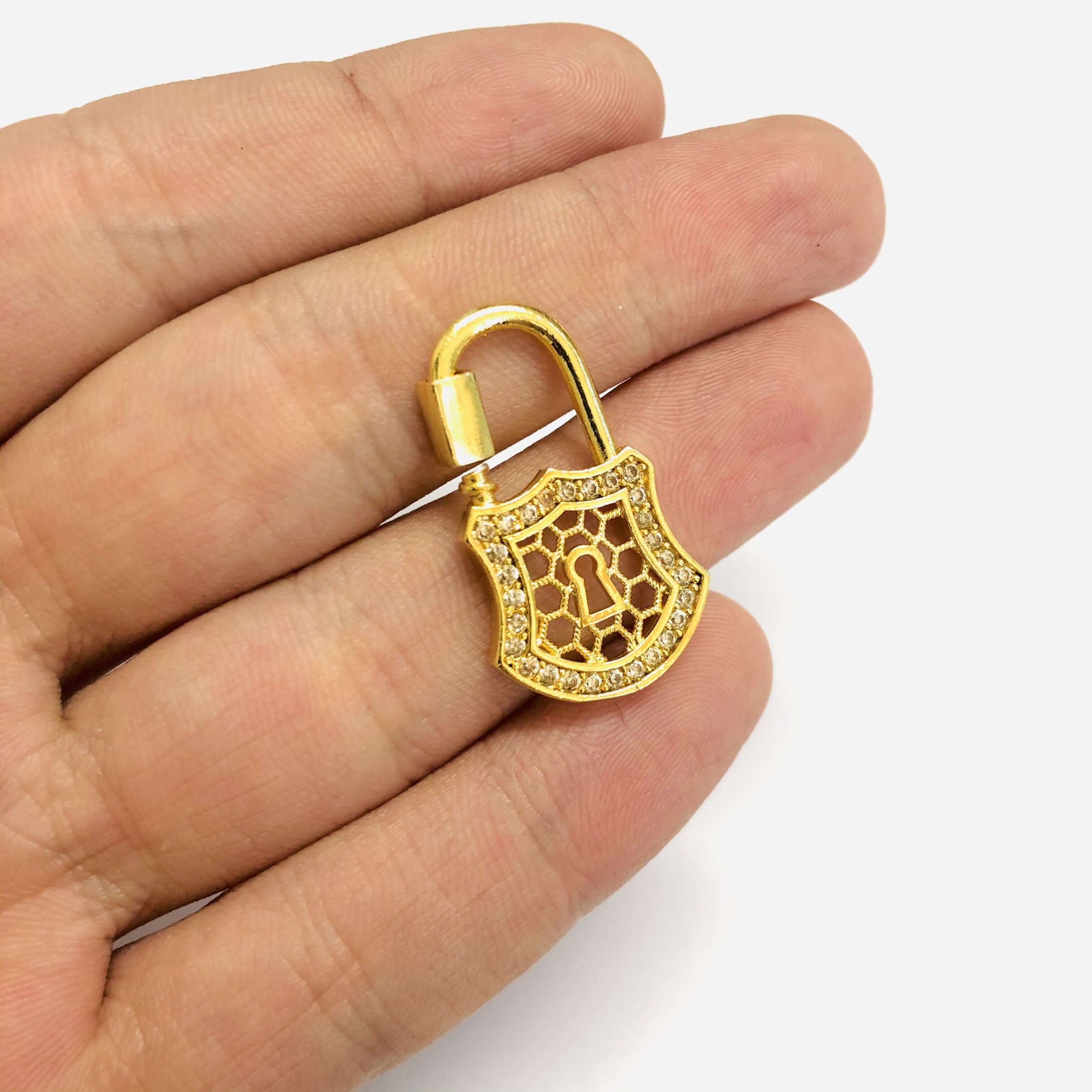 24Kt Gold Plated Brass Carabiner Clasp, Micro Pave Carabiner Screw Clasp - Image 2