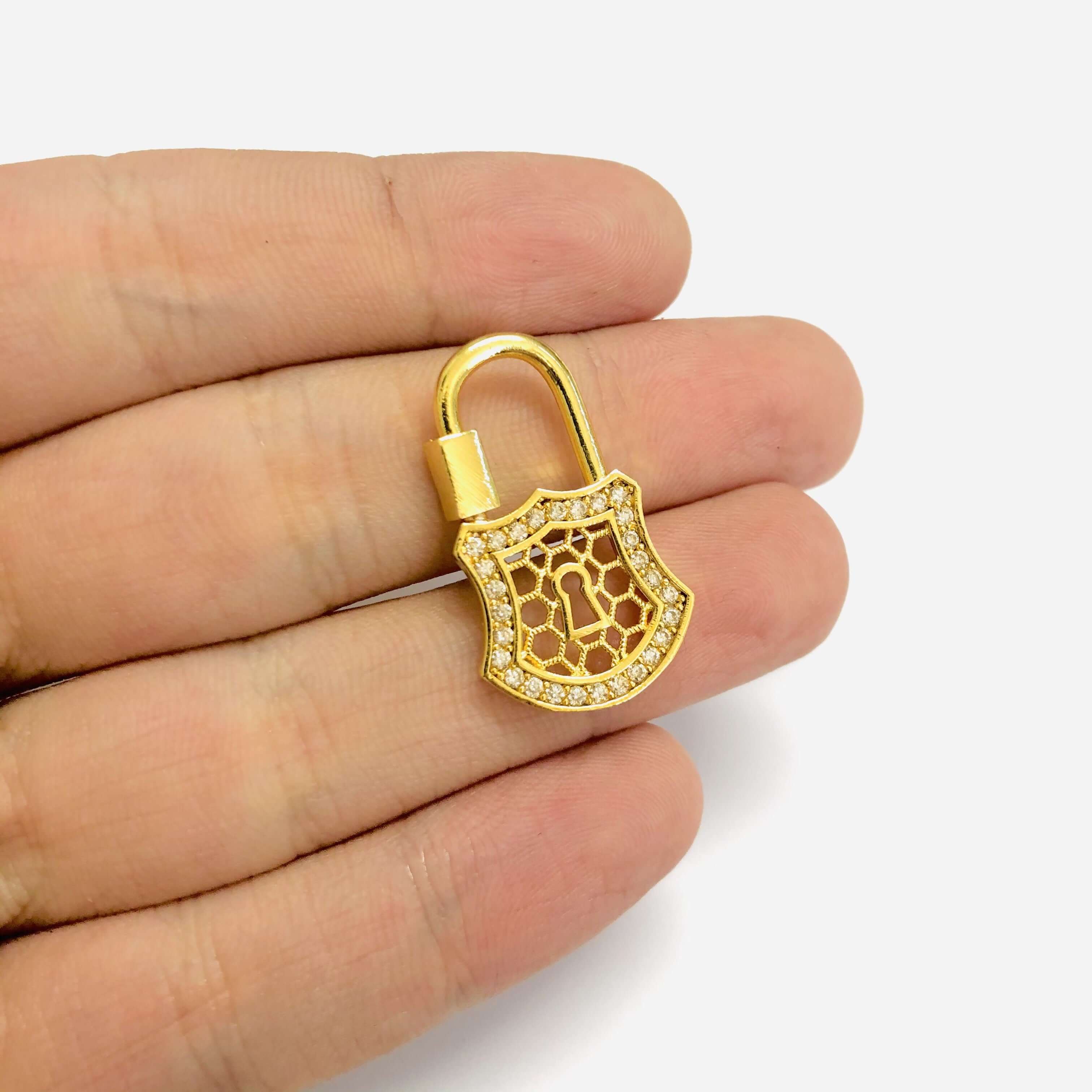 24Kt Gold Plated Brass Carabiner Clasp, Micro Pave Carabiner Screw Clasp - Image 3