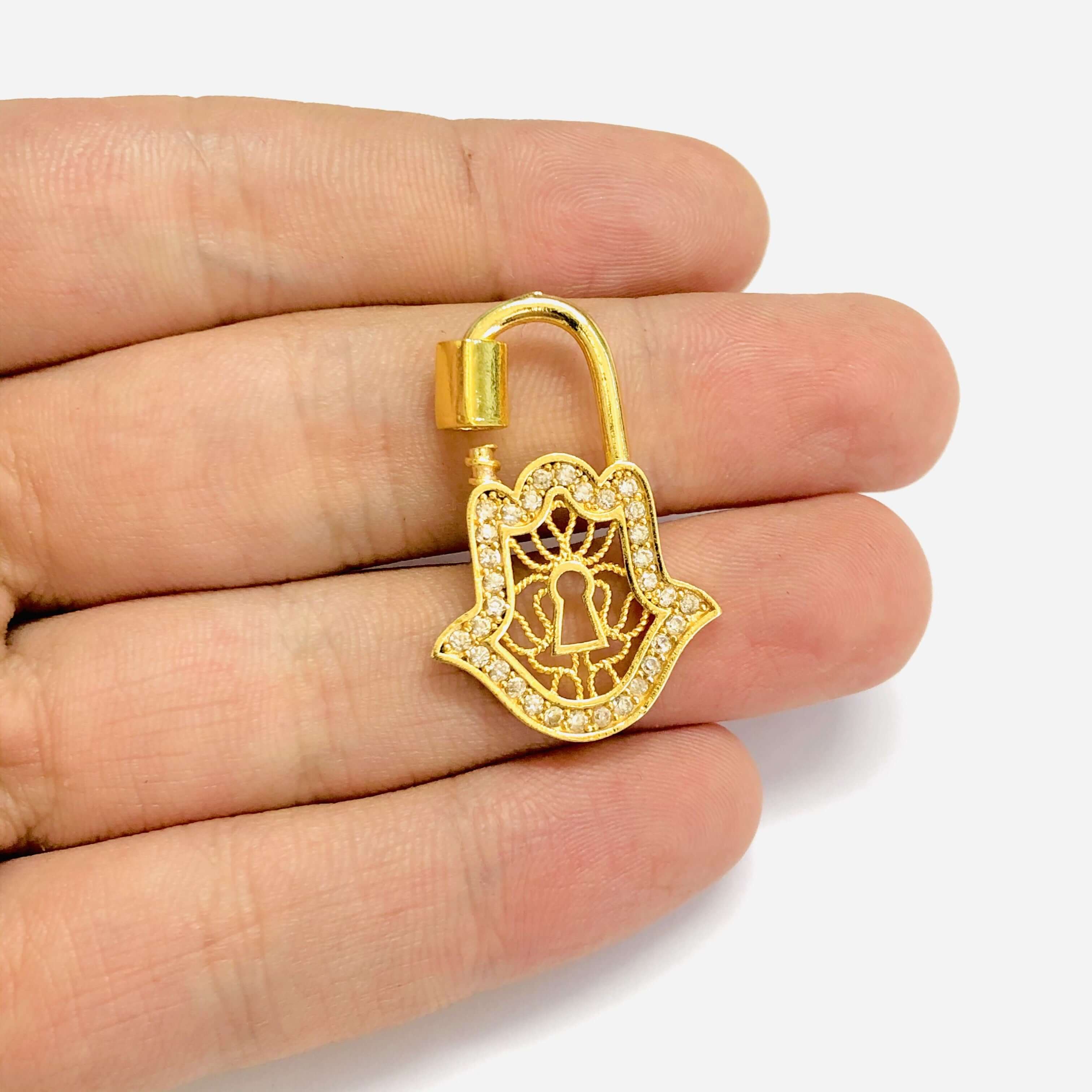 24Kt Gold Plated Brass Carabiner Clasp, Micro Pave Carabiner Screw Clasp