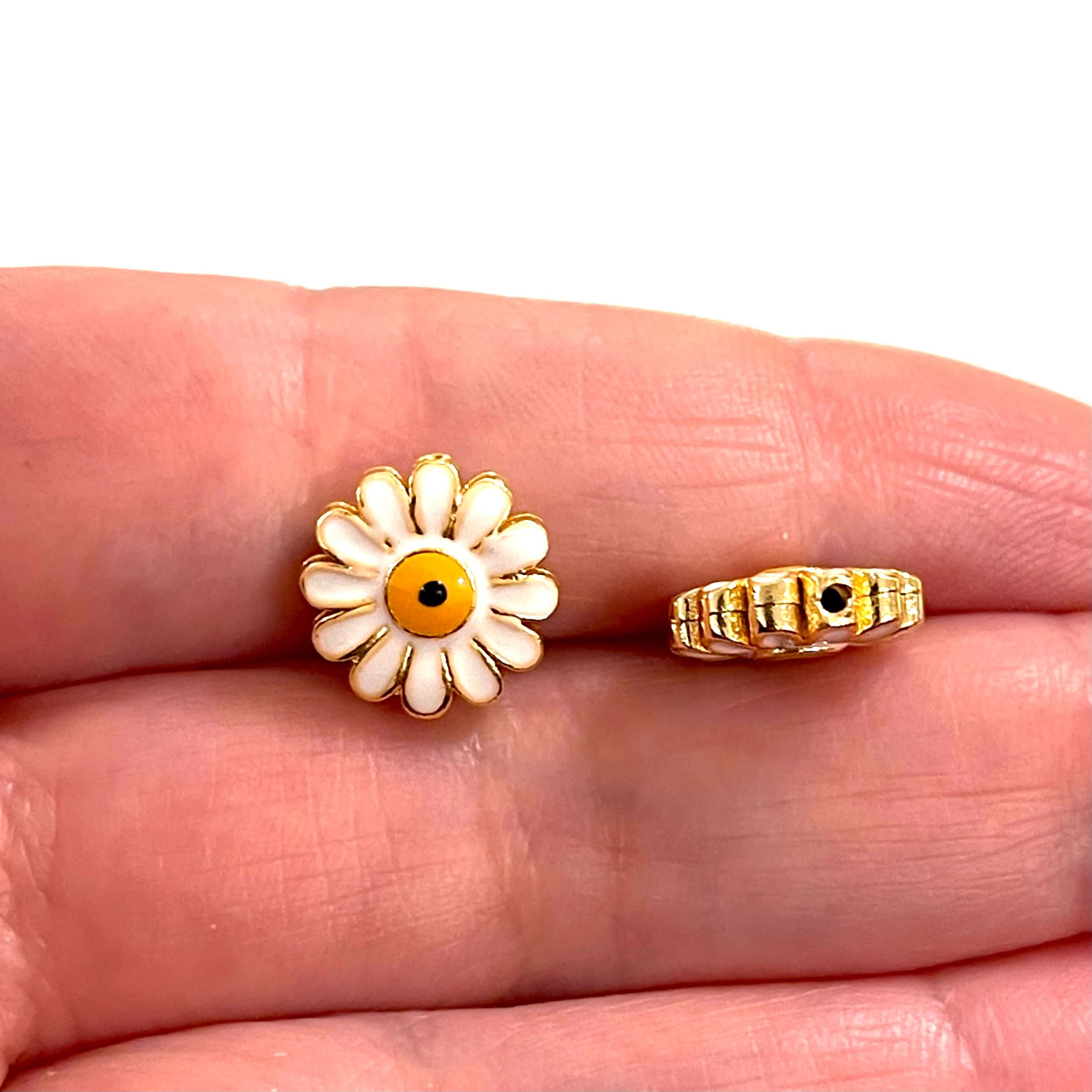 24Kt Gold Plated Brass Double-Sided Enamelled Daisy Charm