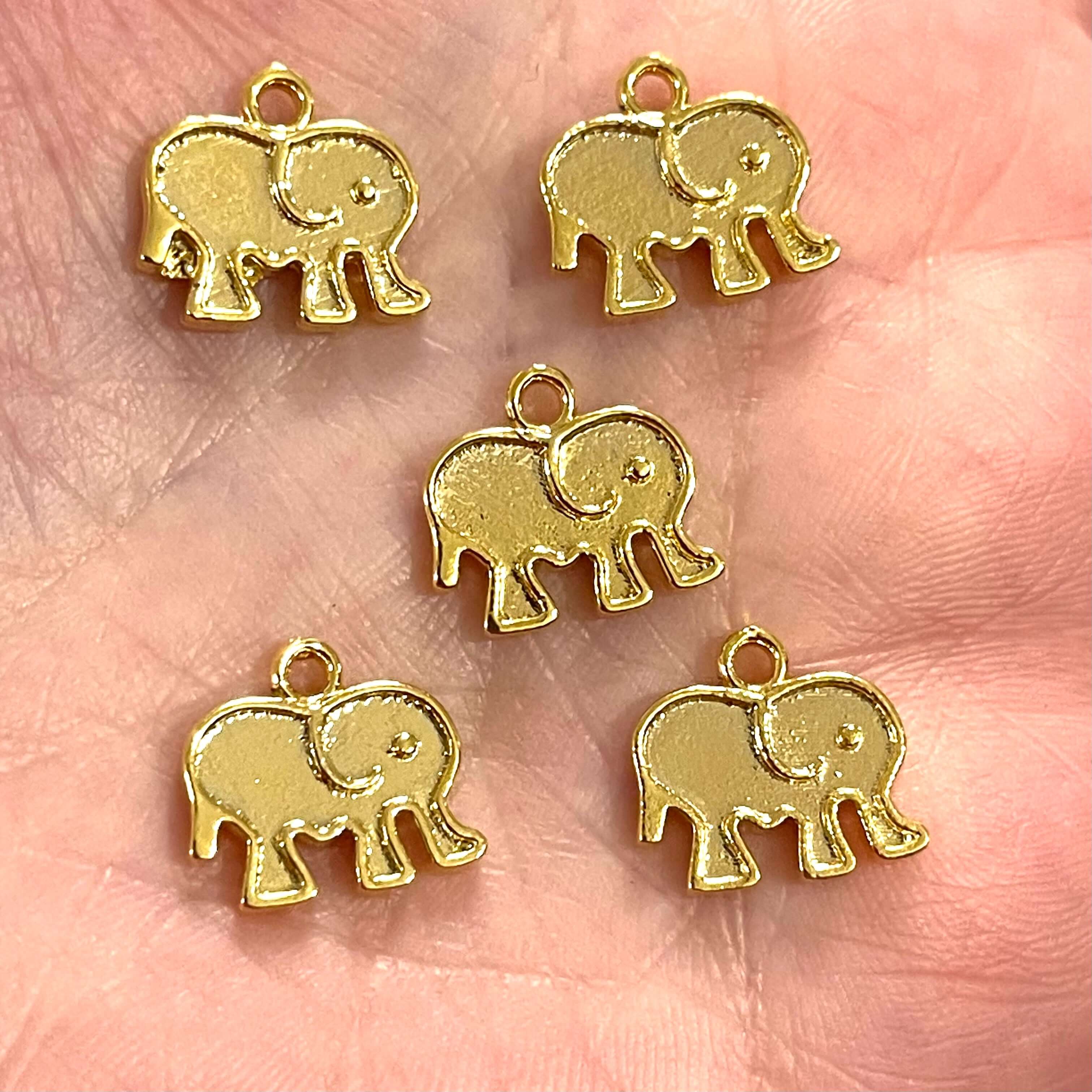24Kt Gold Plated Brass Elephant Charms, Gold Plated Brass Elephant Charms, 10 pcs in a pack