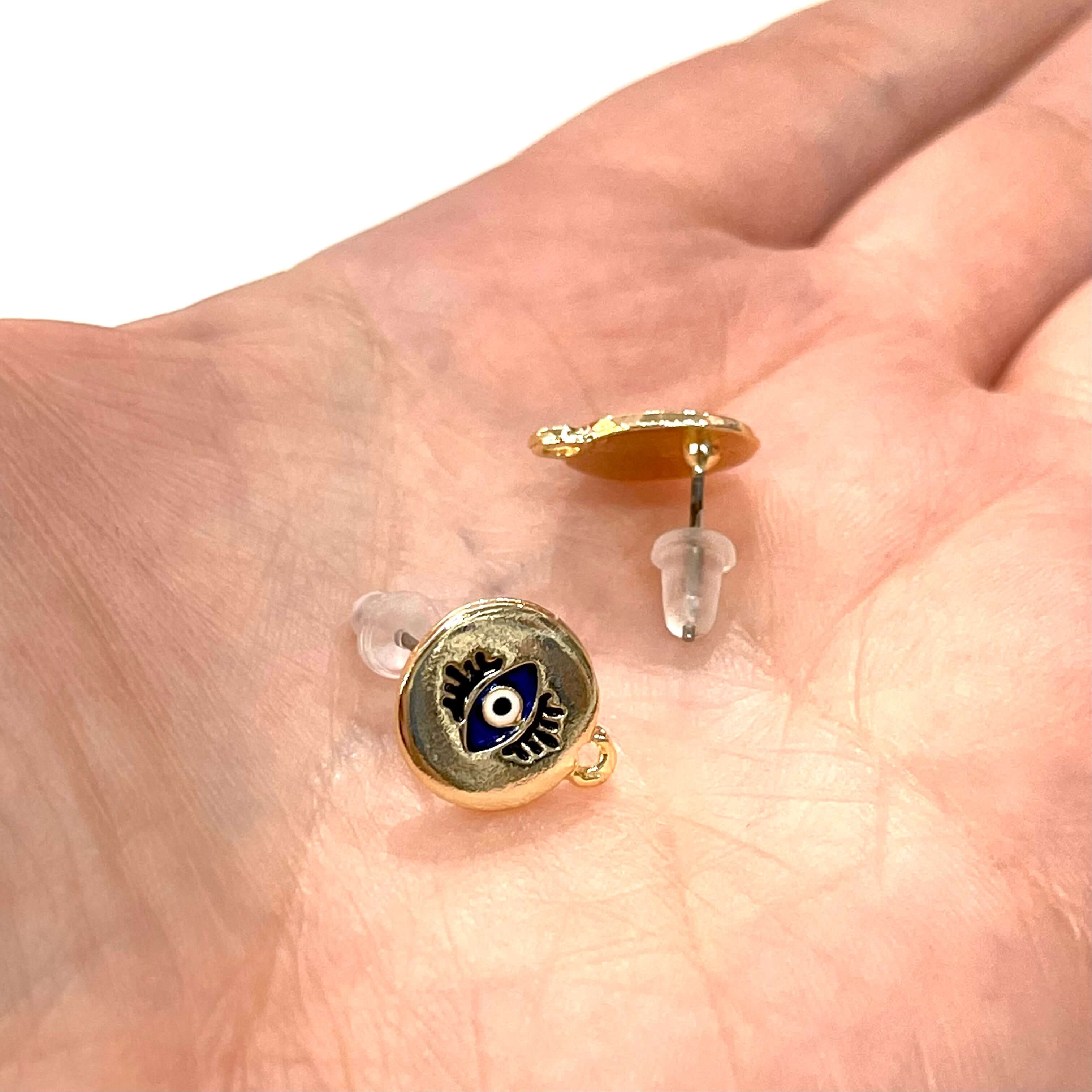 24Kt Gold Plated Brass Evil Eye Ball Post Earring, Ball Stud Earring With Loop, 2 Pcs in a Pack - Image 2