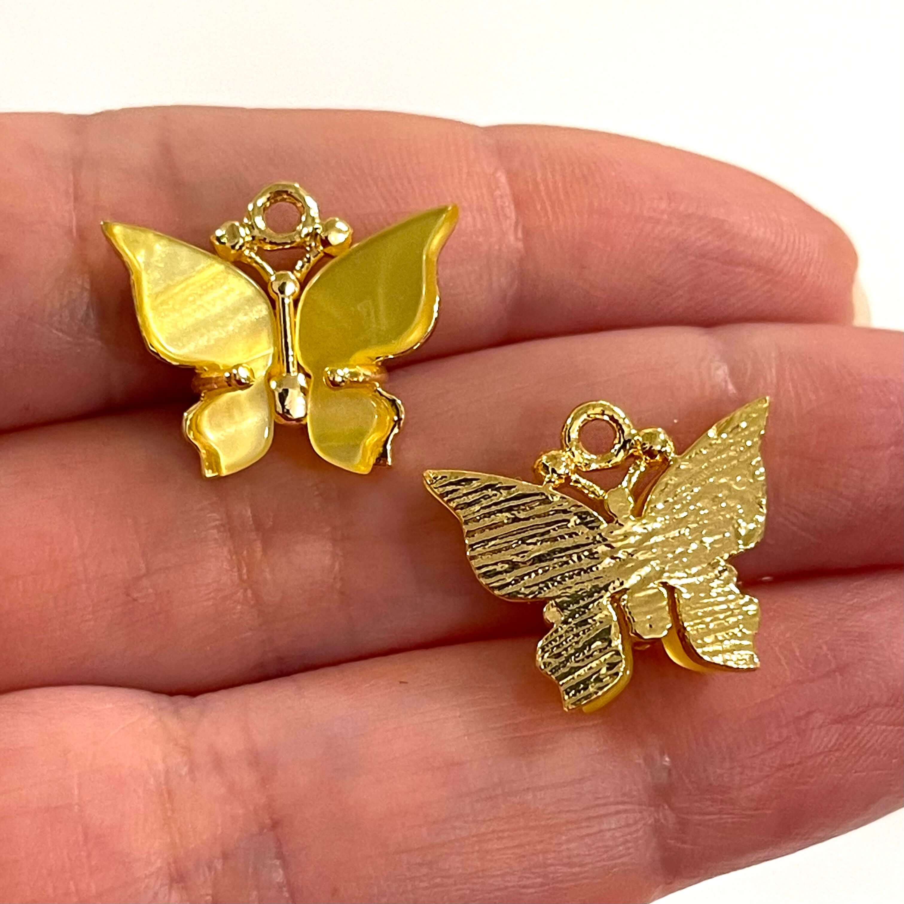24Kt Gold Plated Brass Hand Made Yellow Resin Butterfly Charms, 20x16mm - Image 2