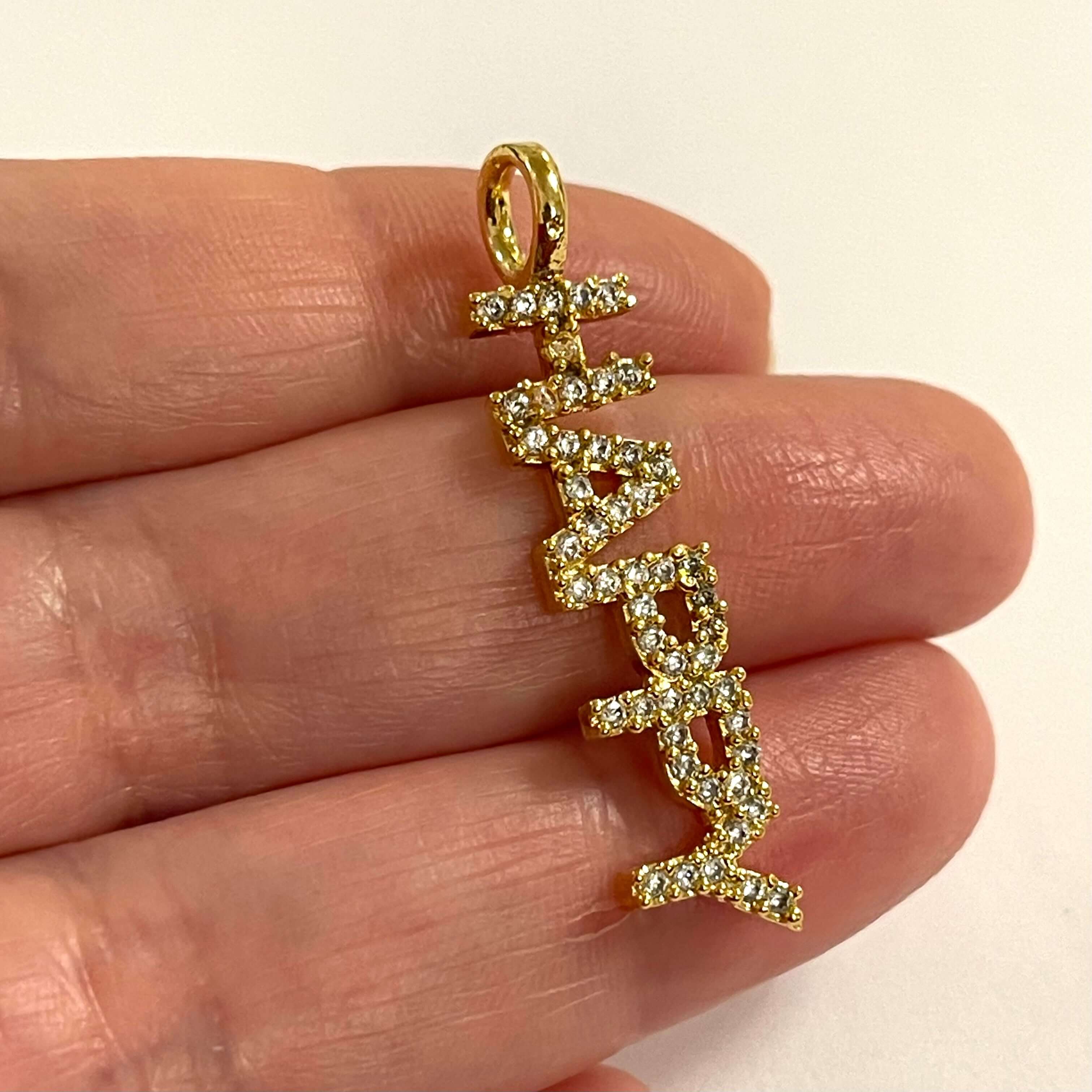 24Kt Gold Plated Brass Micro Pave Zirconia Happy Pendant - Image 2
