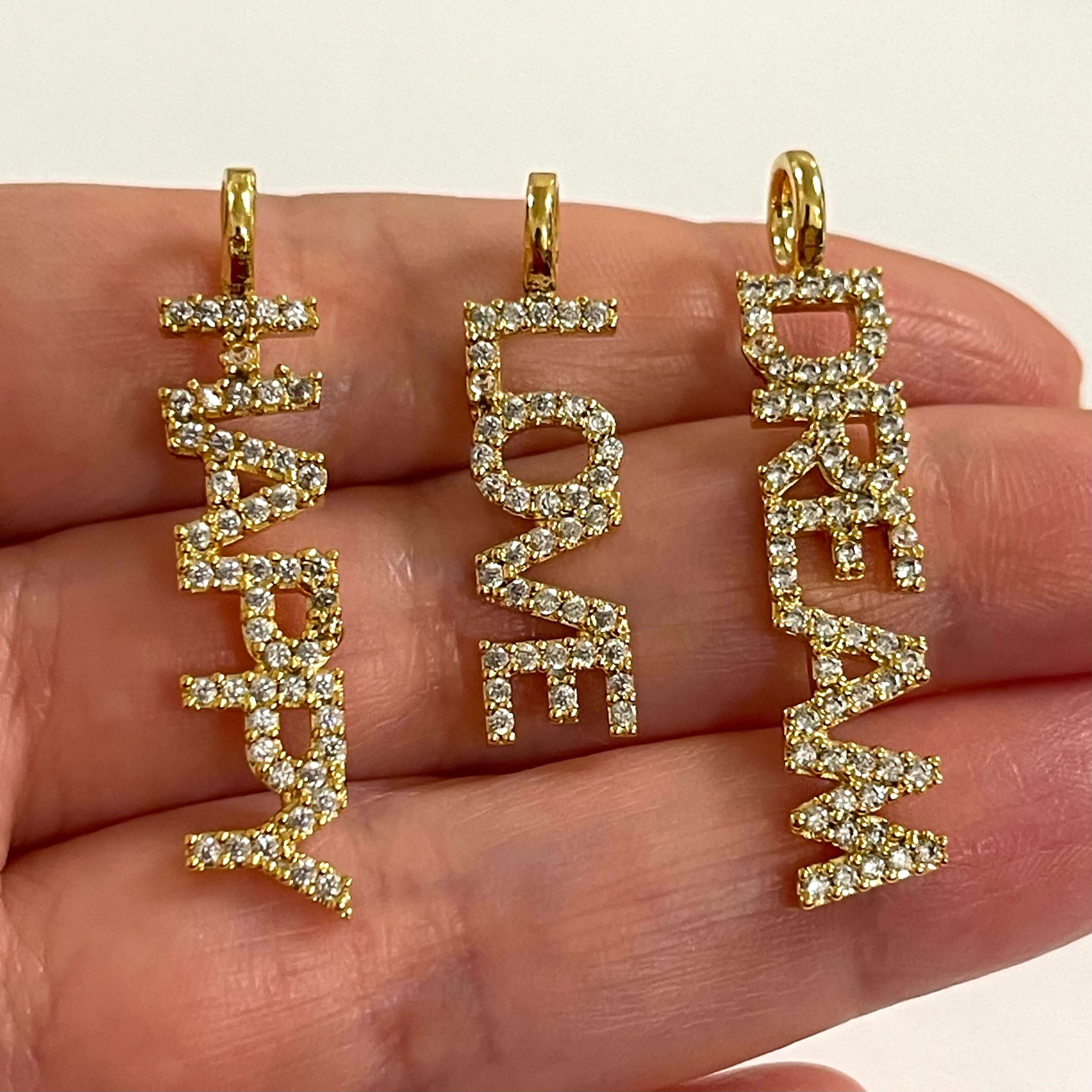 24Kt Gold Plated Brass Micro Pave Zirconia Happy Pendant - Image 3