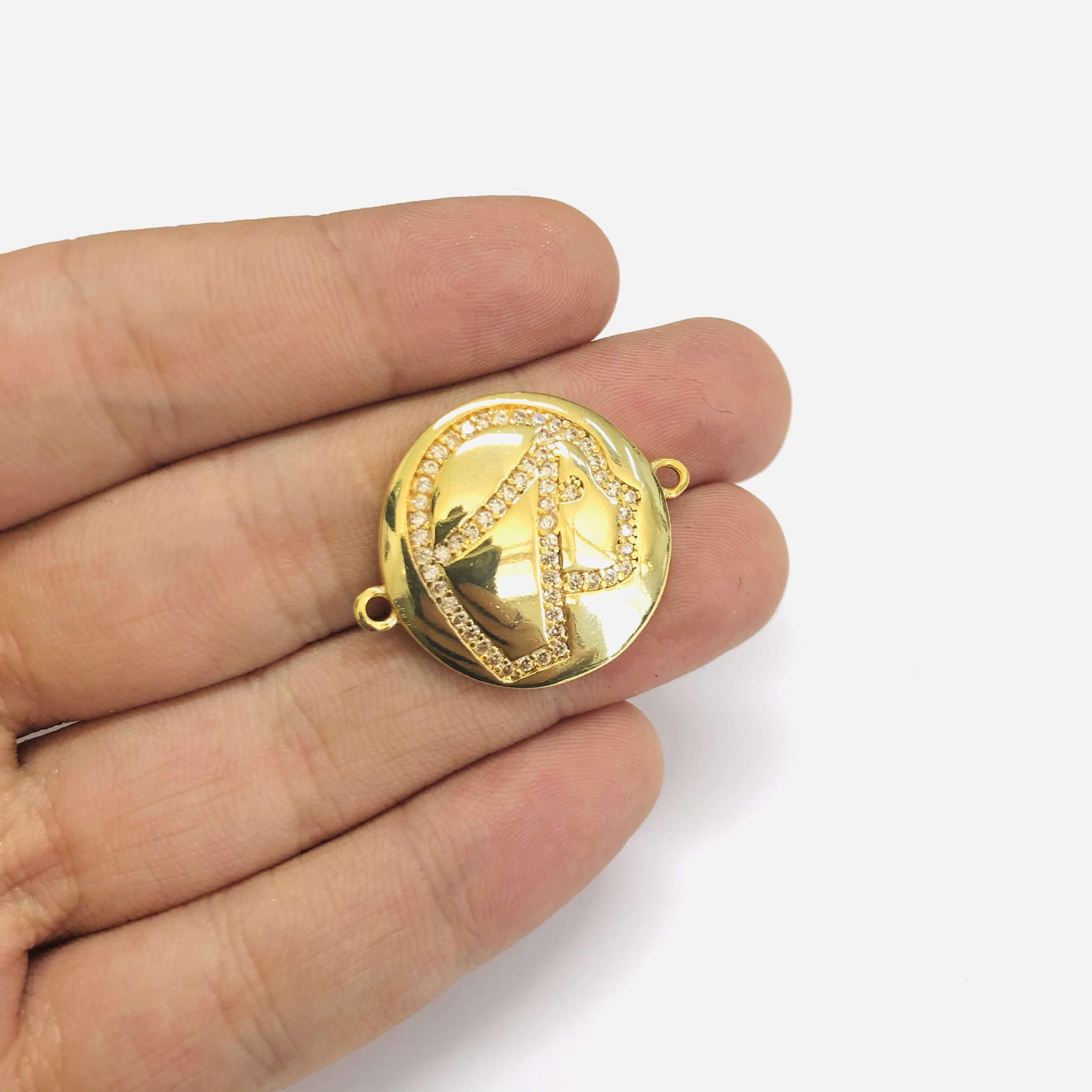 24Kt Gold Plated Brass Zirconia Zodiac Horoscope Sign Connector Charms, - Image 3