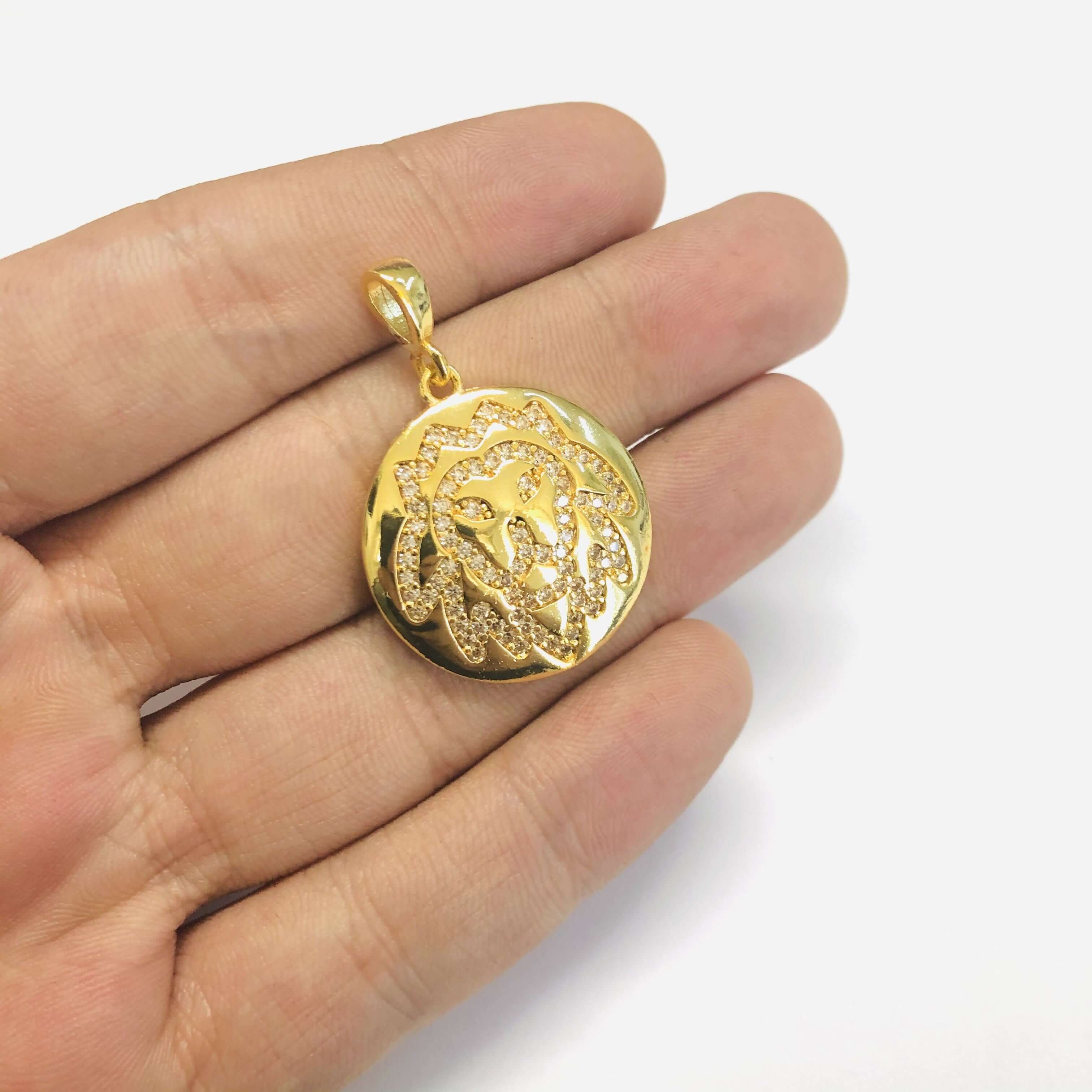 24Kt Gold Plated Brass Zirconia Zodiac Horoscope Sign, Constellation Medallion Pendant, Celestial Astrology Charm for Necklace