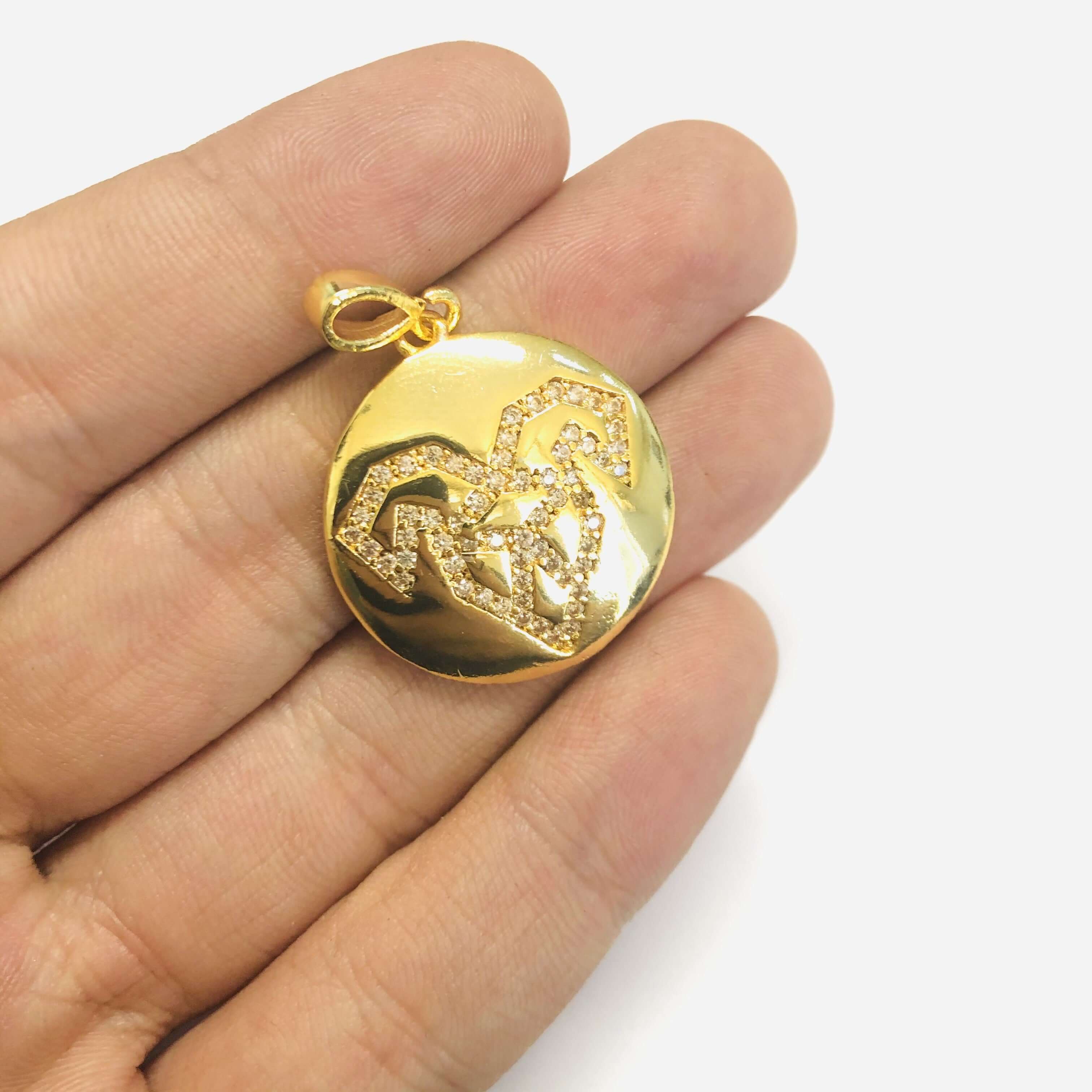 24Kt Gold Plated Brass Zirconia Zodiac Horoscope Sign, Constellation Medallion Pendant, Celestial Astrology Charm for Necklace - Image 7