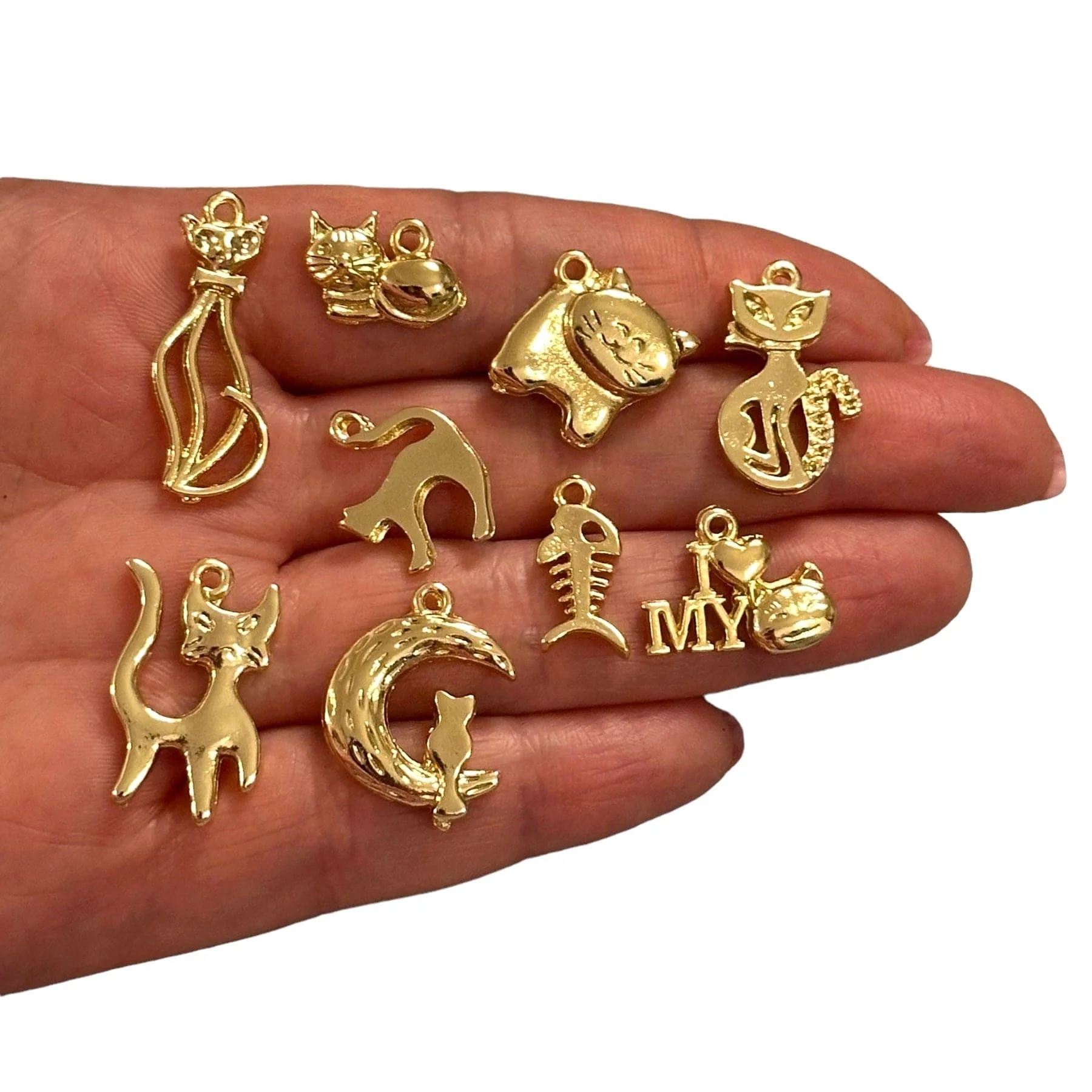 24Kt Gold Plated Cat Charms Collection, 9 Charms in a pack - Image 2