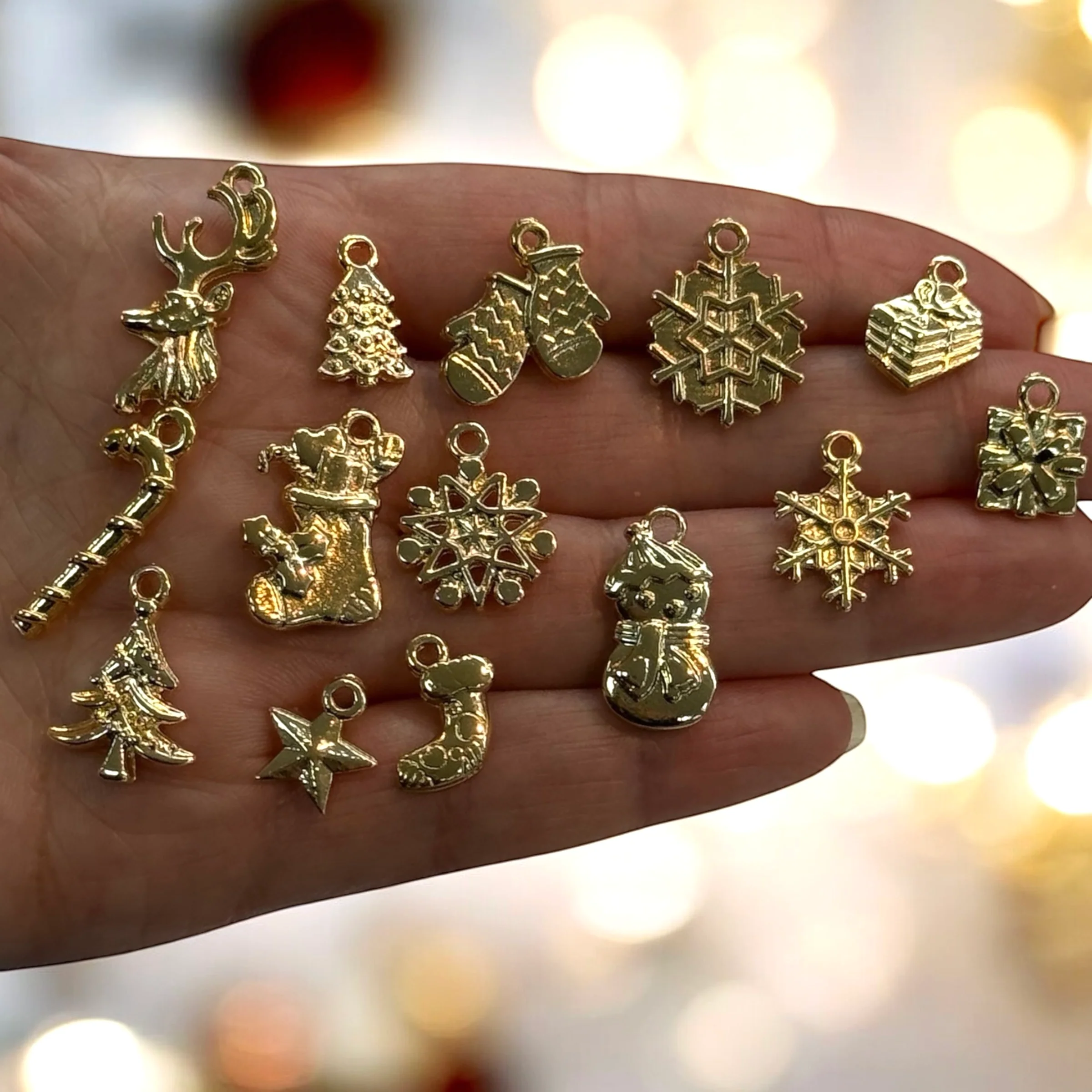 24Kt Gold Plated Christmas Charms Collection, 14 Charms in a pack