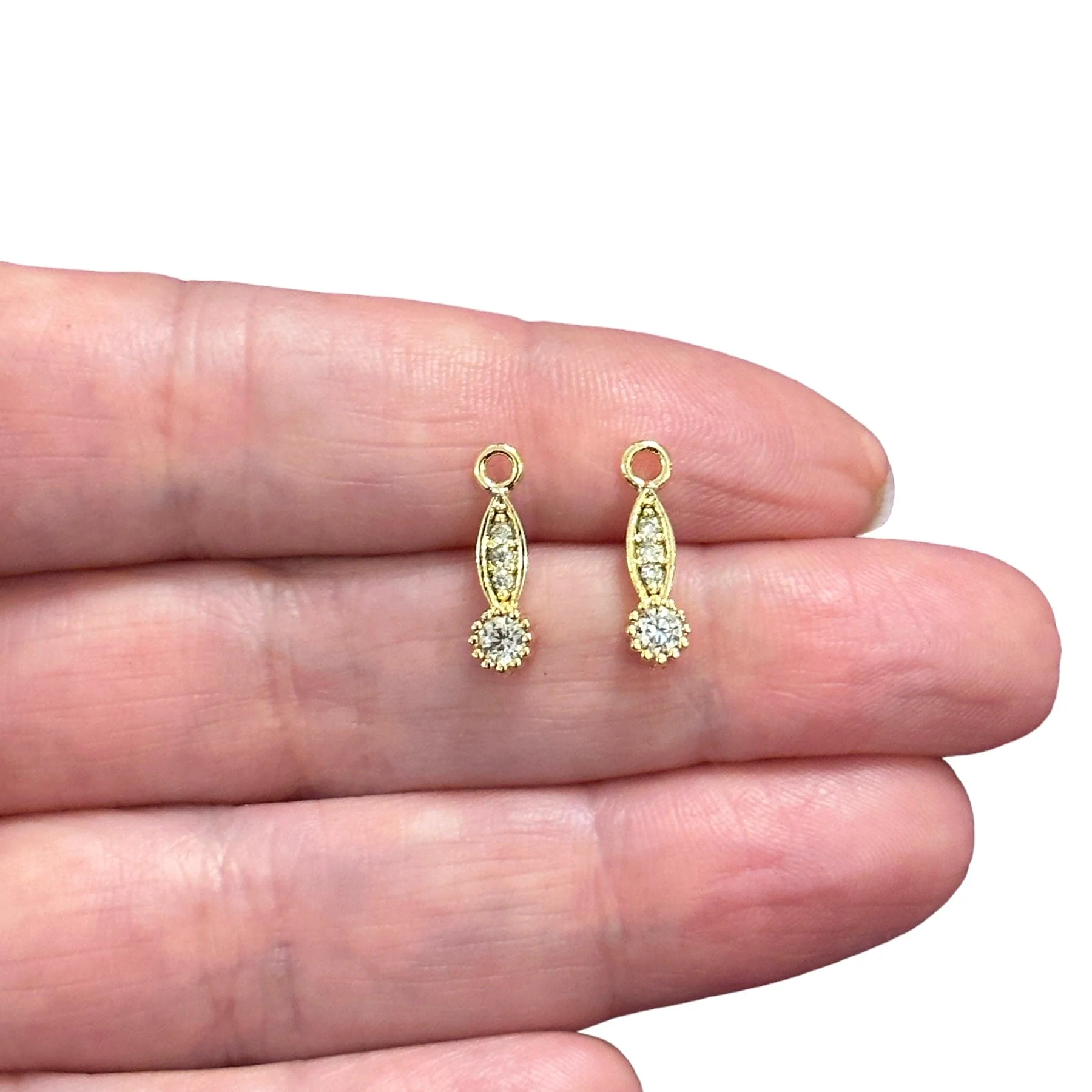 24Kt Gold Plated CZ Micro Pave Drop Charms, 2 pcs in a pack