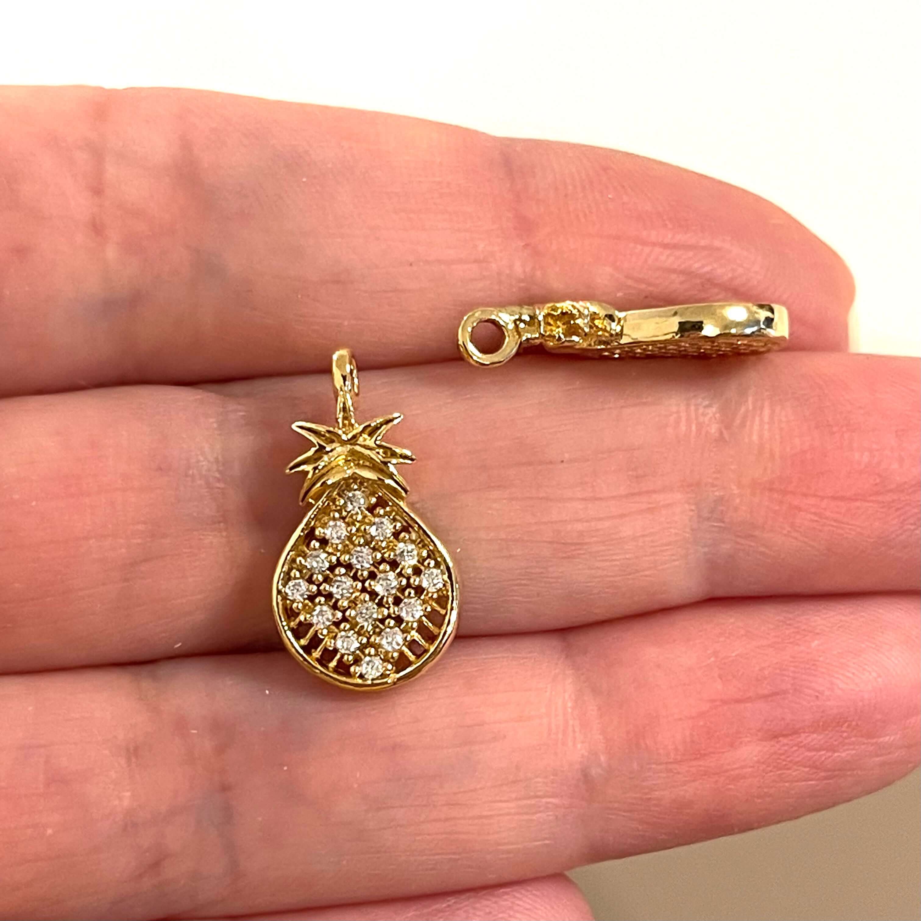 24Kt Gold Plated CZ Micro Pave Pine Apple Charm - Image 2