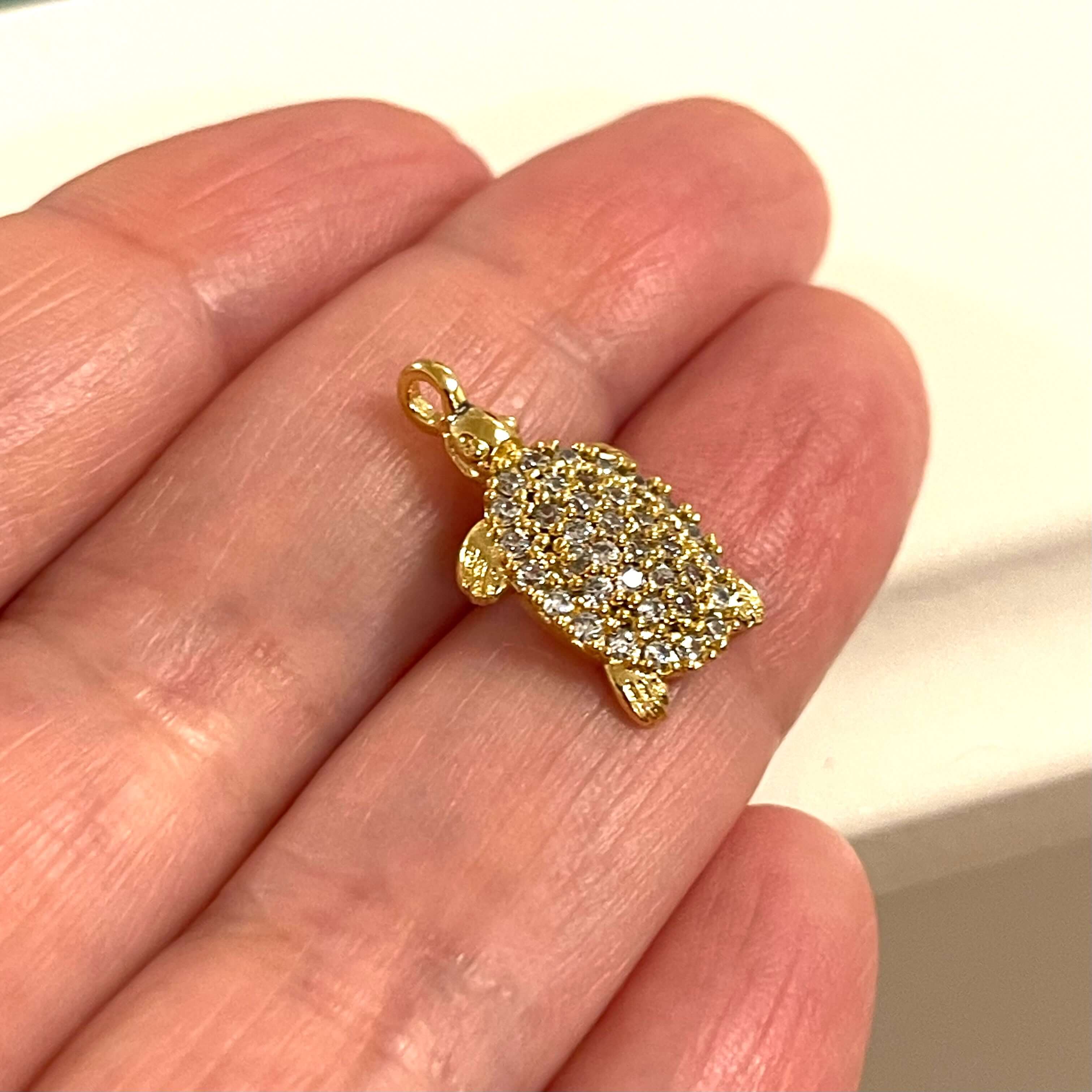 24Kt Gold Plated CZ Micro Pave Turtle Charm - Image 2