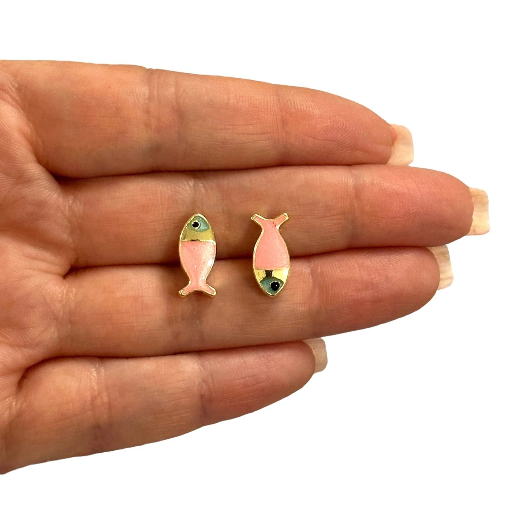 24Kt Gold Plated Double Side Pink(New Shade) Enamelled Fish Spacer Charms