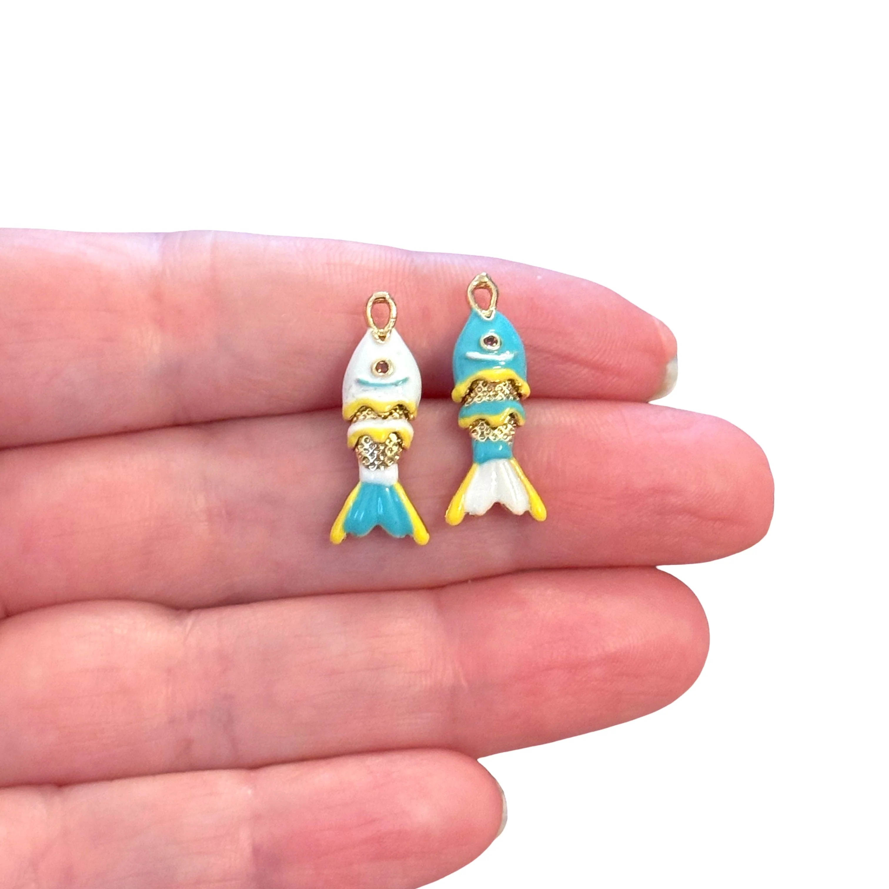 24Kt Gold Plated Enamel Fish Pendant – Articulated Fish Charm, 3D 3-Segment Design - Image 2