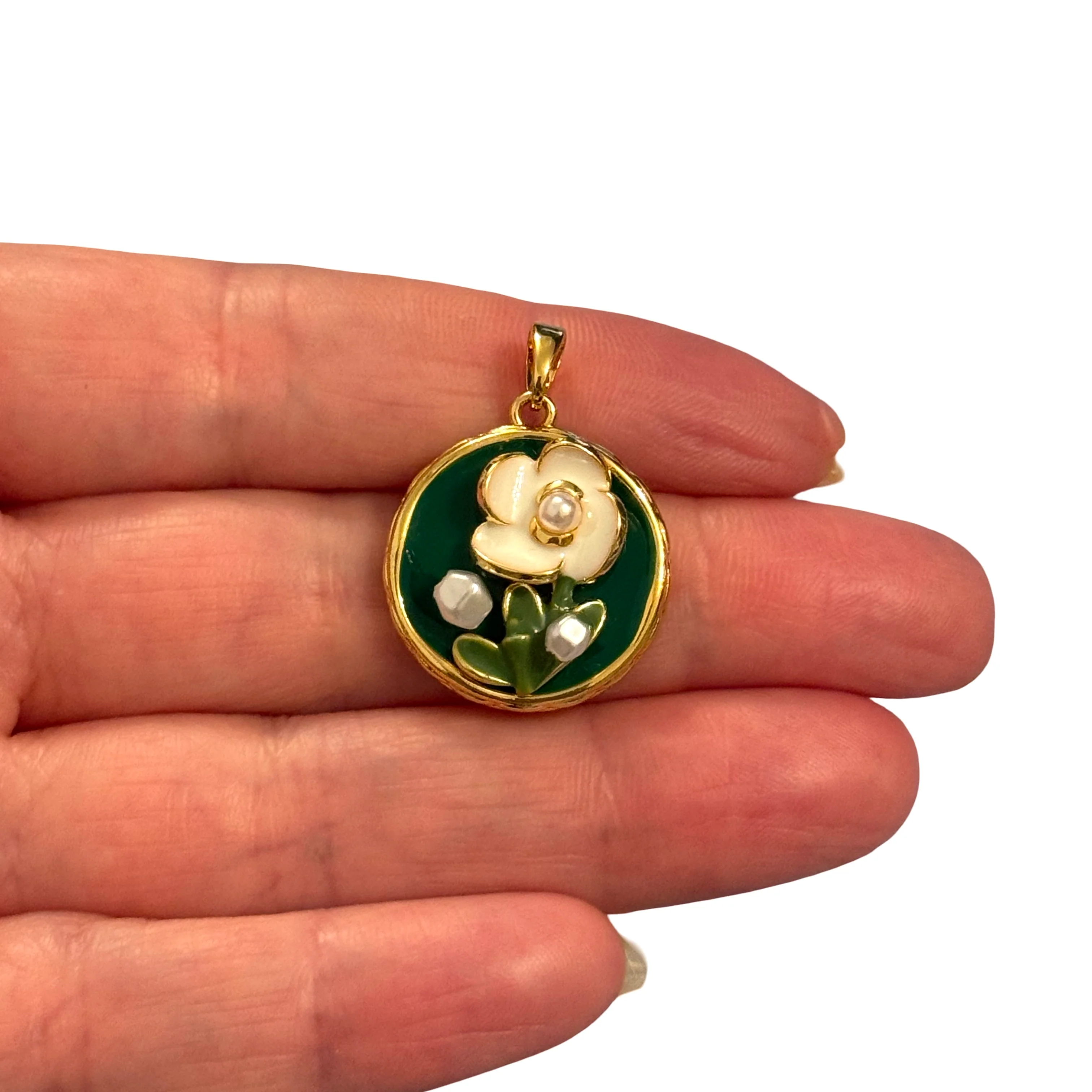 24Kt Gold Plated Enamel Floral Medallion Pendant – Brass Charm - Image 2