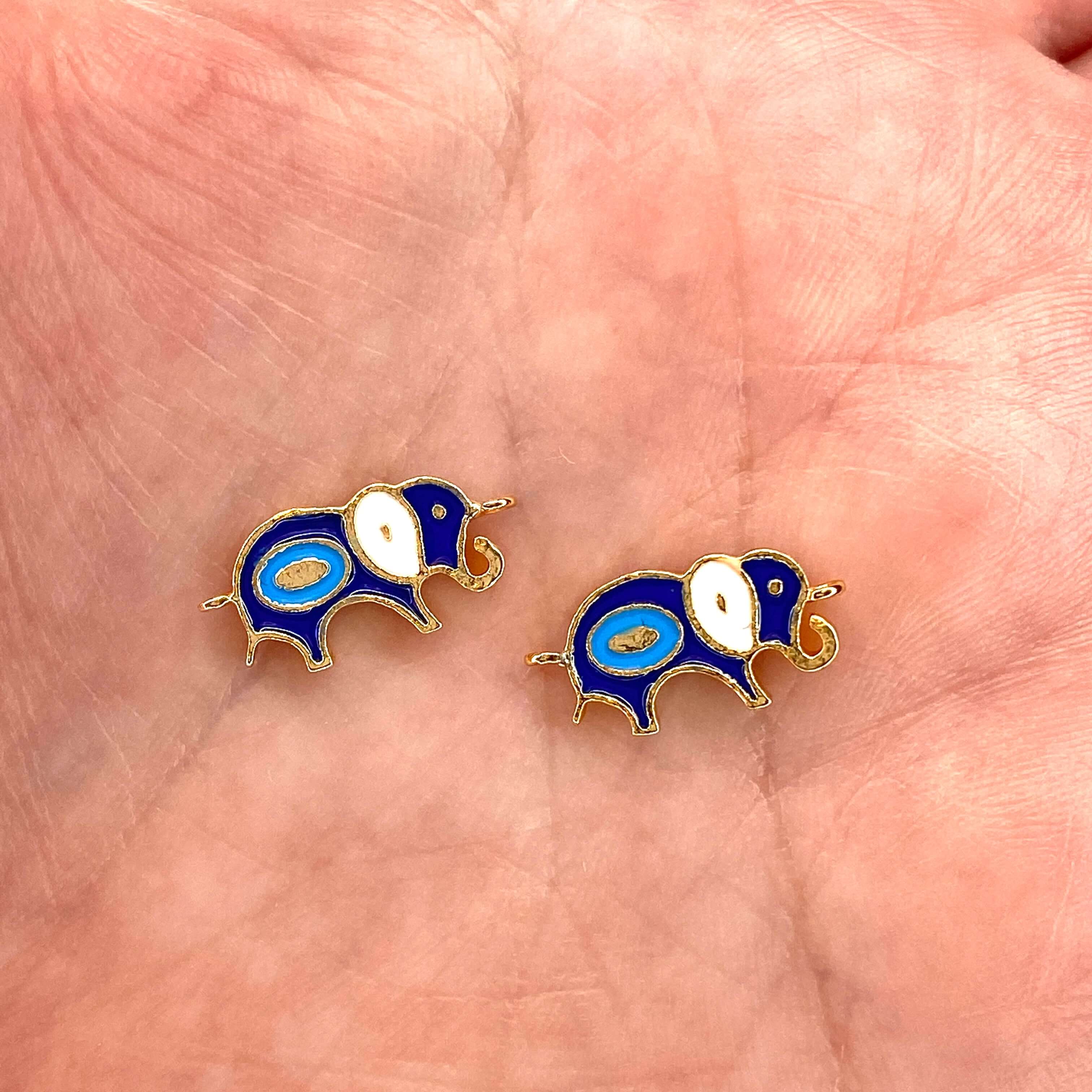 24Kt Gold Plated Enamelled Brass Elephant Charms, 2 pcs in a pack
