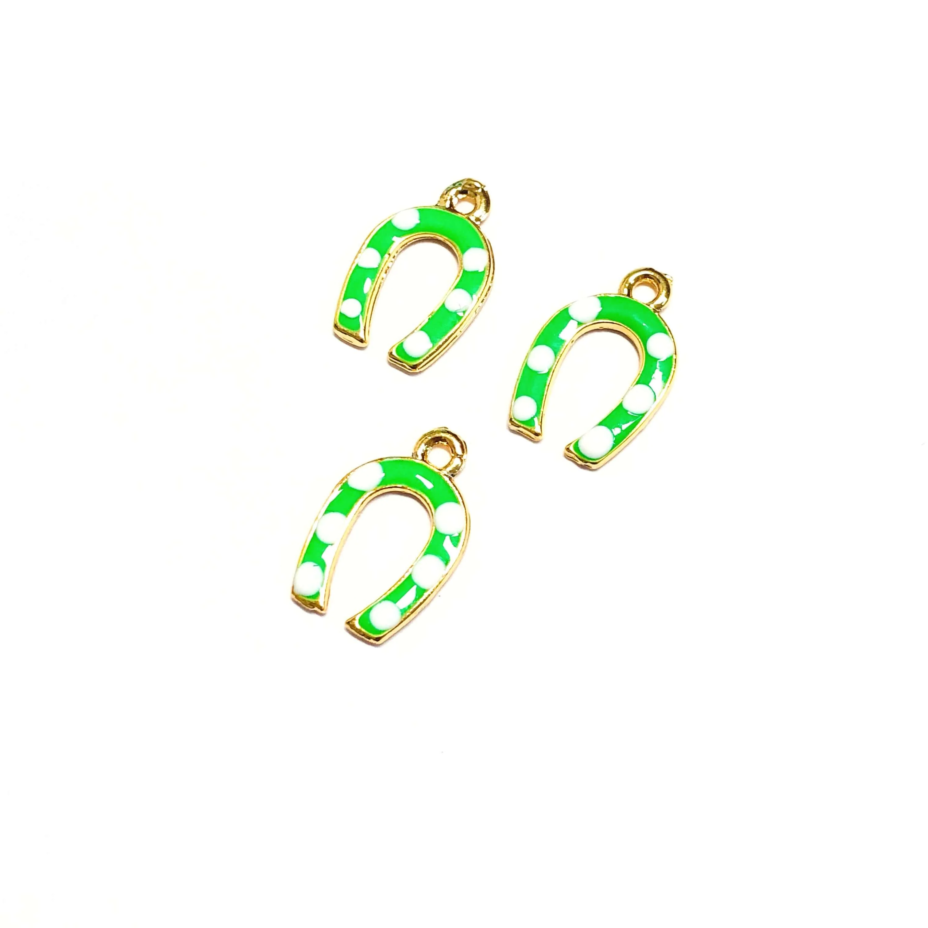 24Kt Gold Plated Enamelled Brass Horse Shoe Charms, 3 pcs in a pack - Image 2