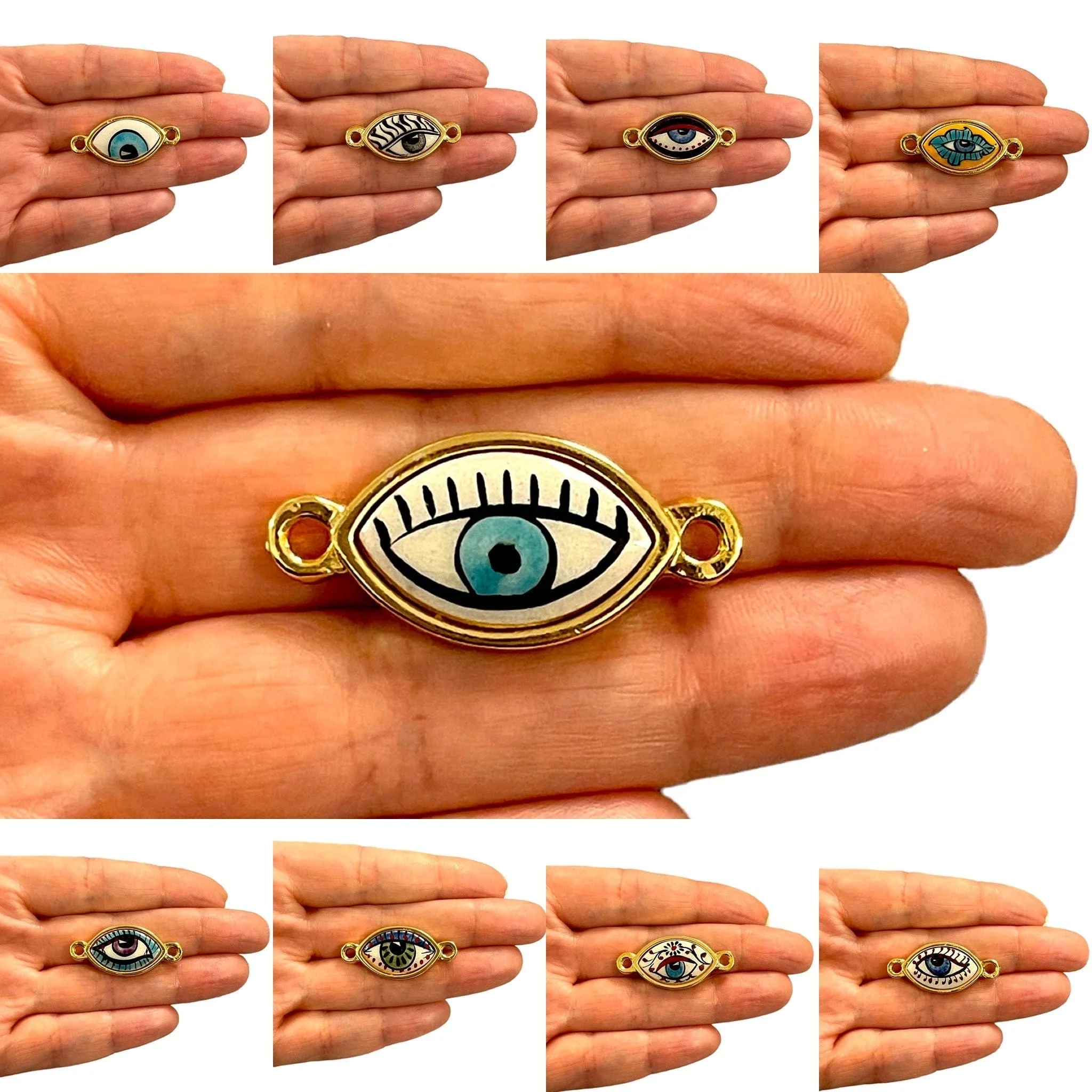 24Kt Gold Plated Hand Made&Paint Ceramic Eye Connector - Image 2