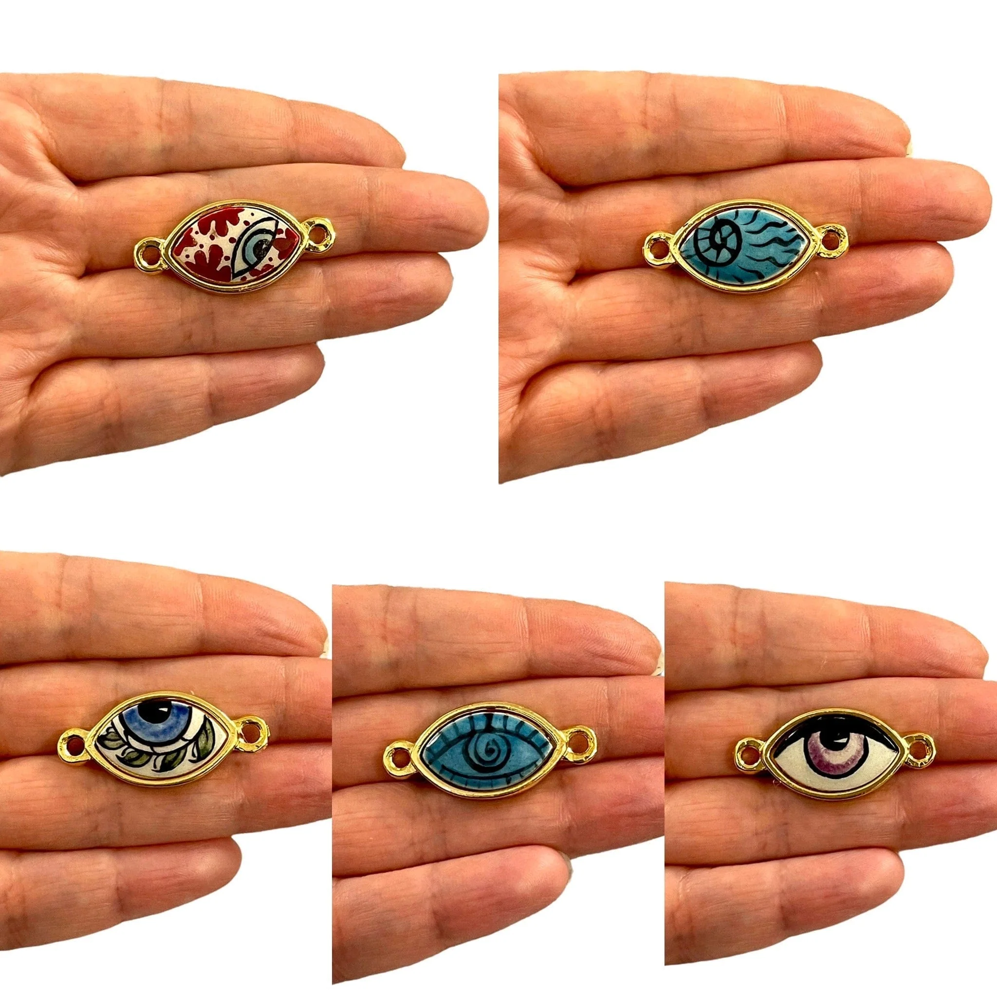 24Kt Gold Plated Hand Made&Paint Ceramic Eye Connector - Image 4