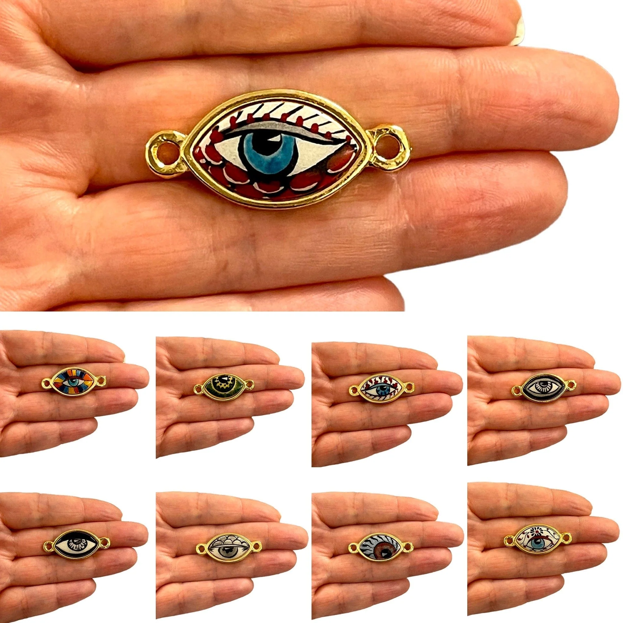 24Kt Gold Plated Hand Made&Paint Ceramic Eye Connector - Image 3