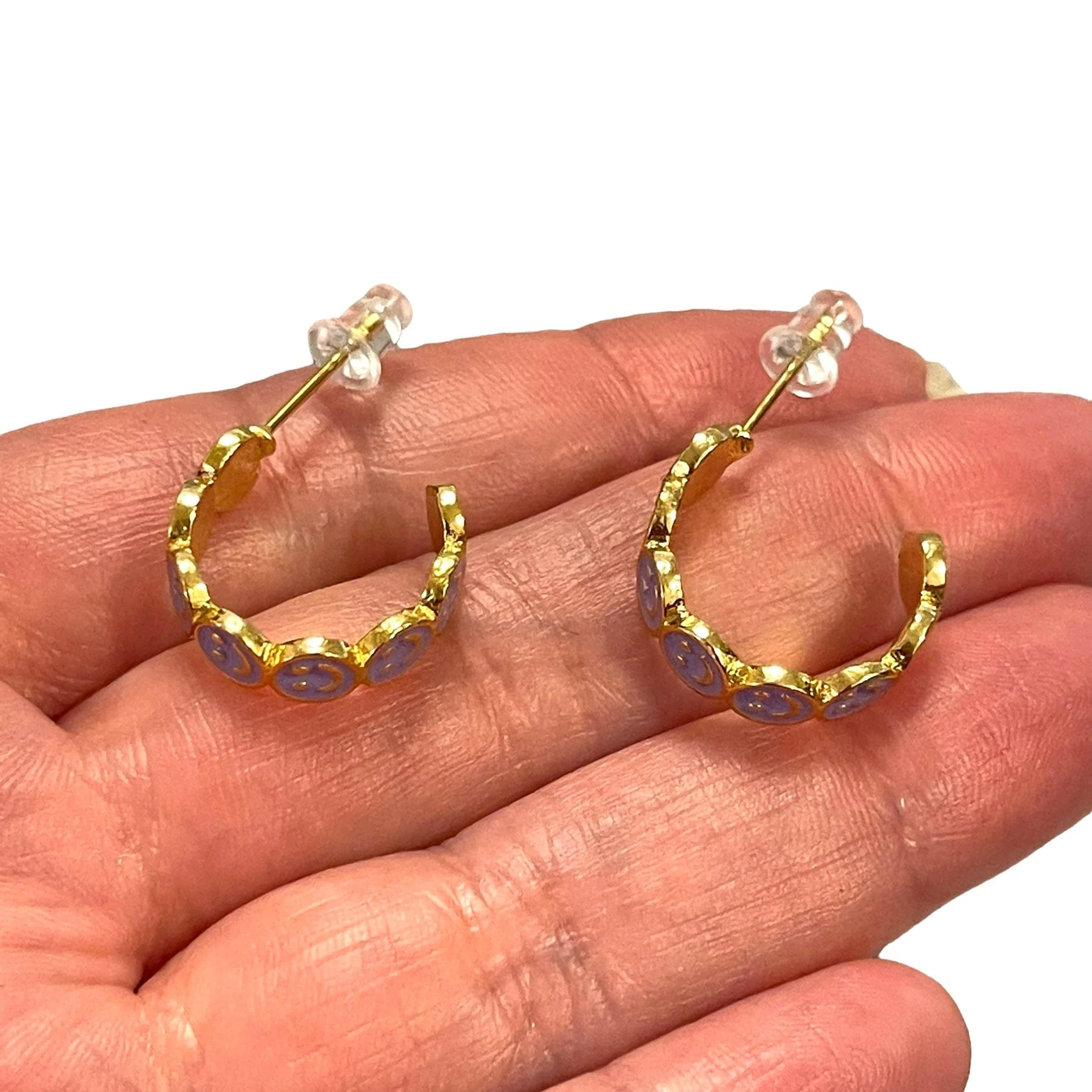 24Kt Gold Plated Lilac Enamelled Smiley Face Earrings - Image 7