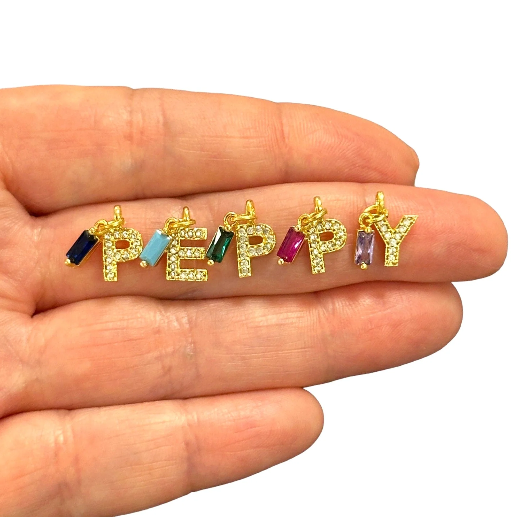 24Kt Gold Plated Micro Pave Initial With Birthstone Charm