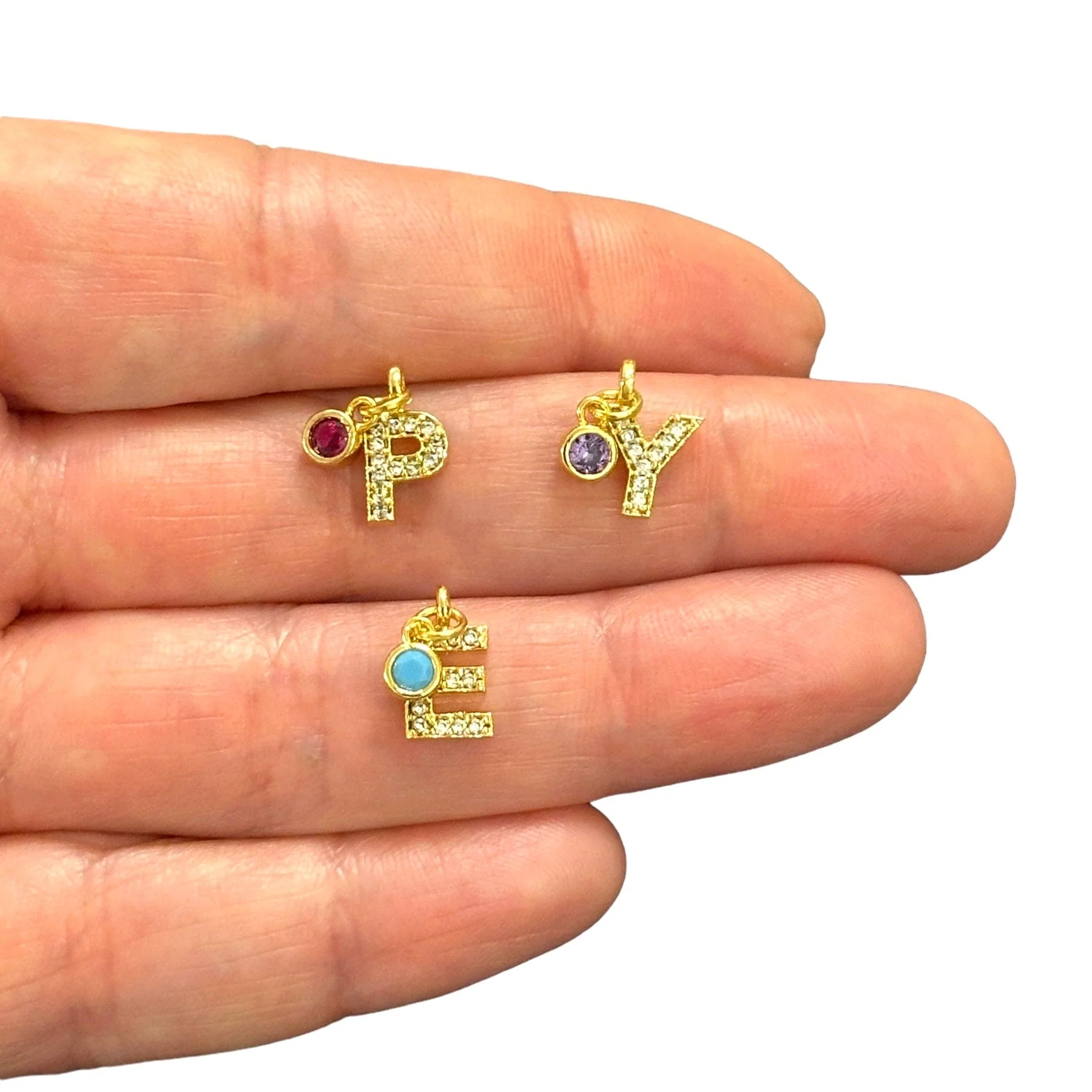 24Kt Gold Plated Micro Pave Initial With Birthstone Charm - Image 2