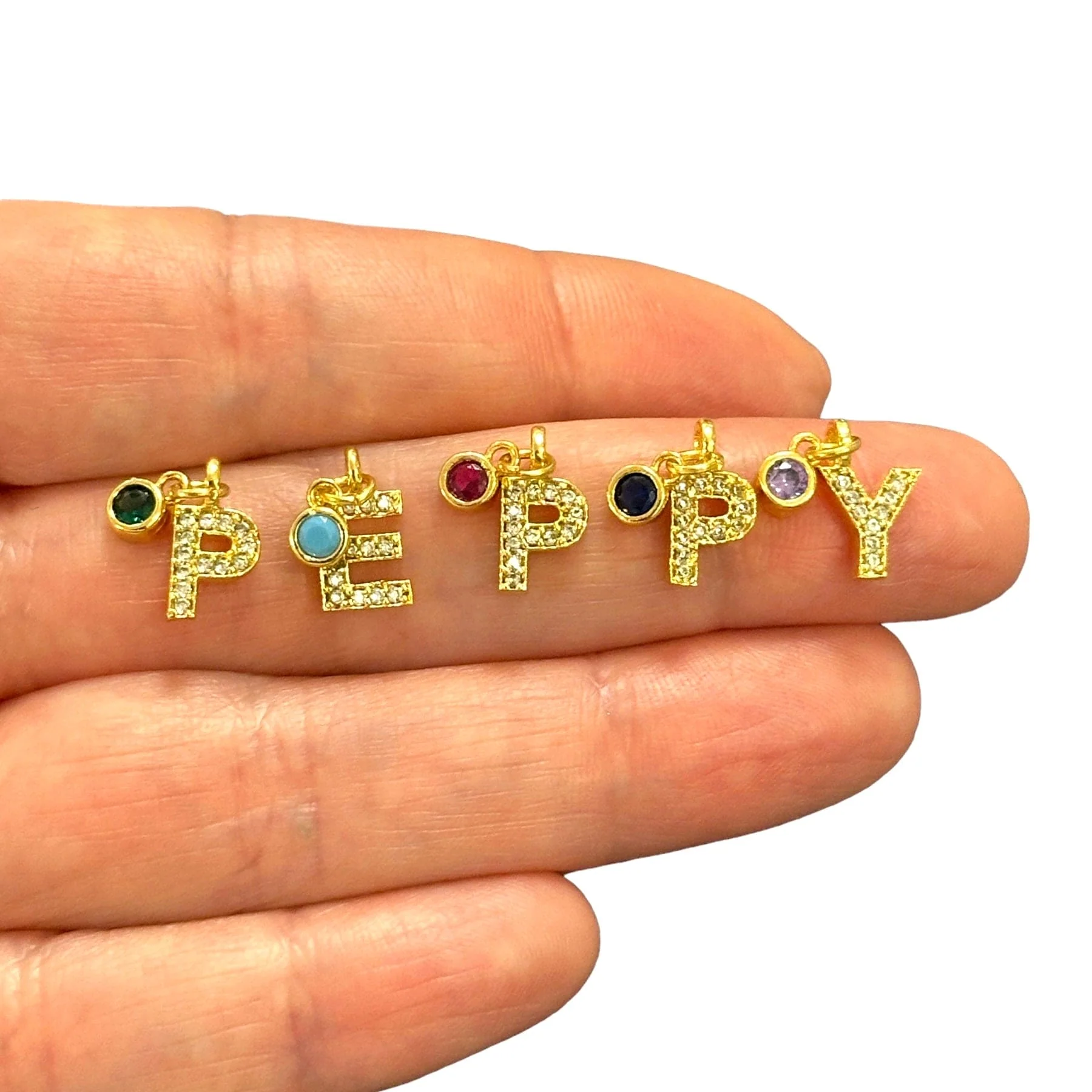 24Kt Gold Plated Micro Pave Initial With Birthstone Charm - Image 3