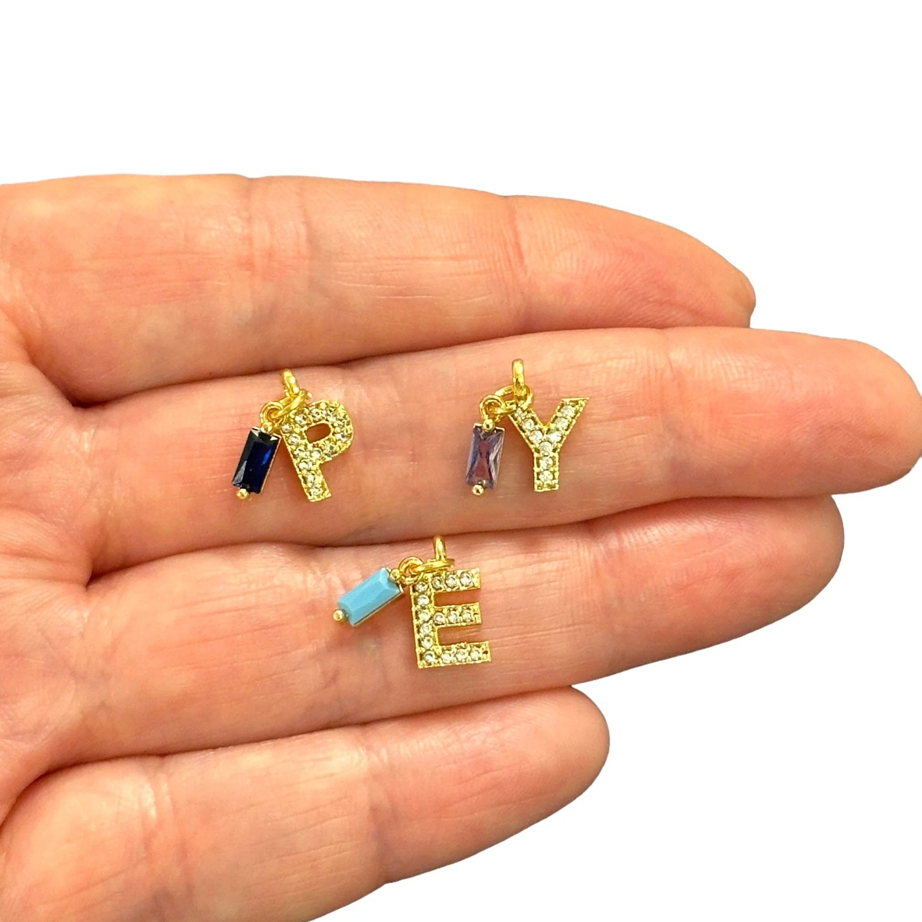 24Kt Gold Plated Micro Pave Initial With Birthstone Charm - Image 4