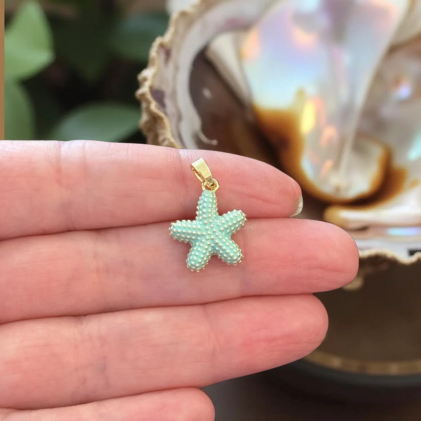 24Kt Gold Plated Mint Green Enamel Starfish Charm