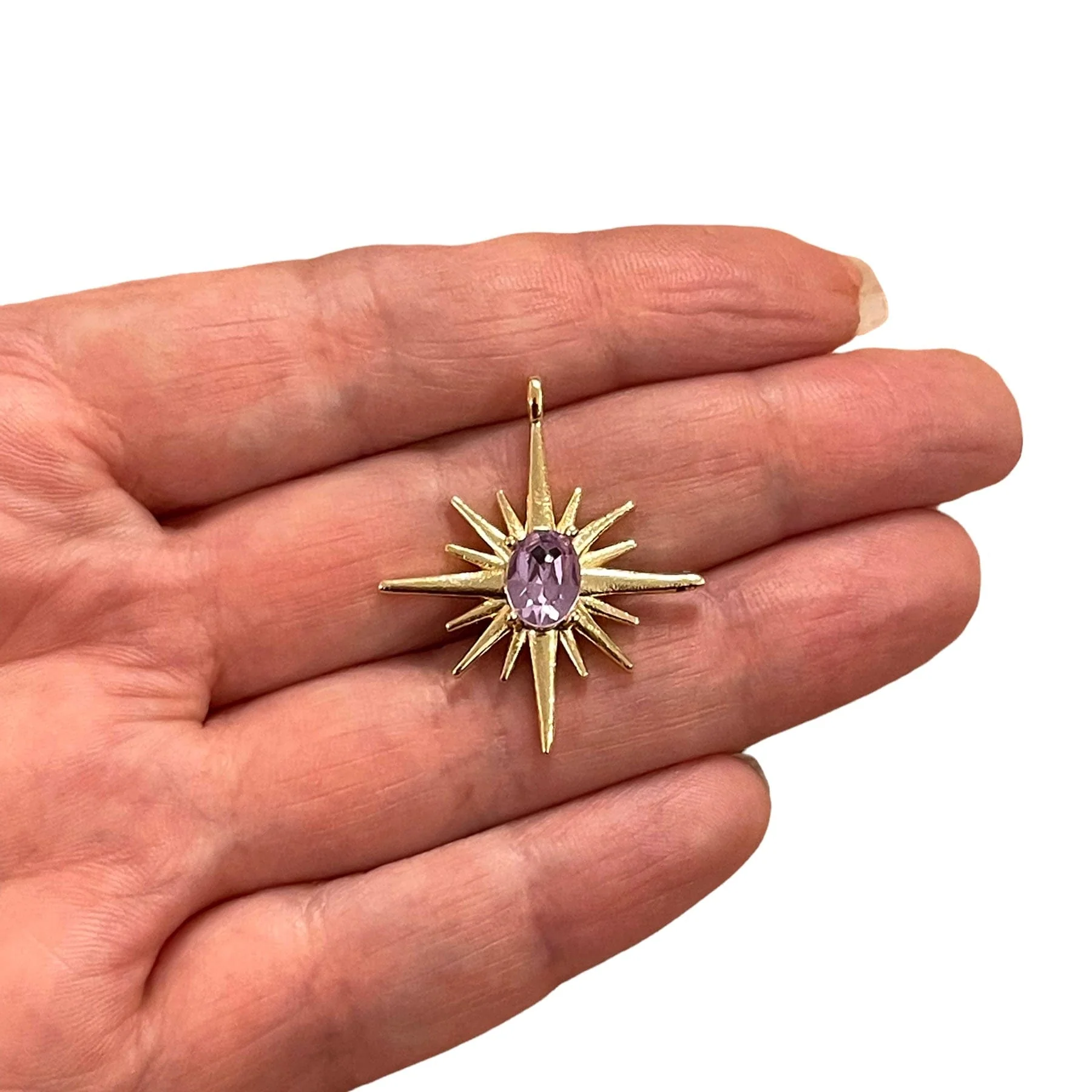 24Kt Gold Plated North Star Charm With Swarovski Lilac Crystal