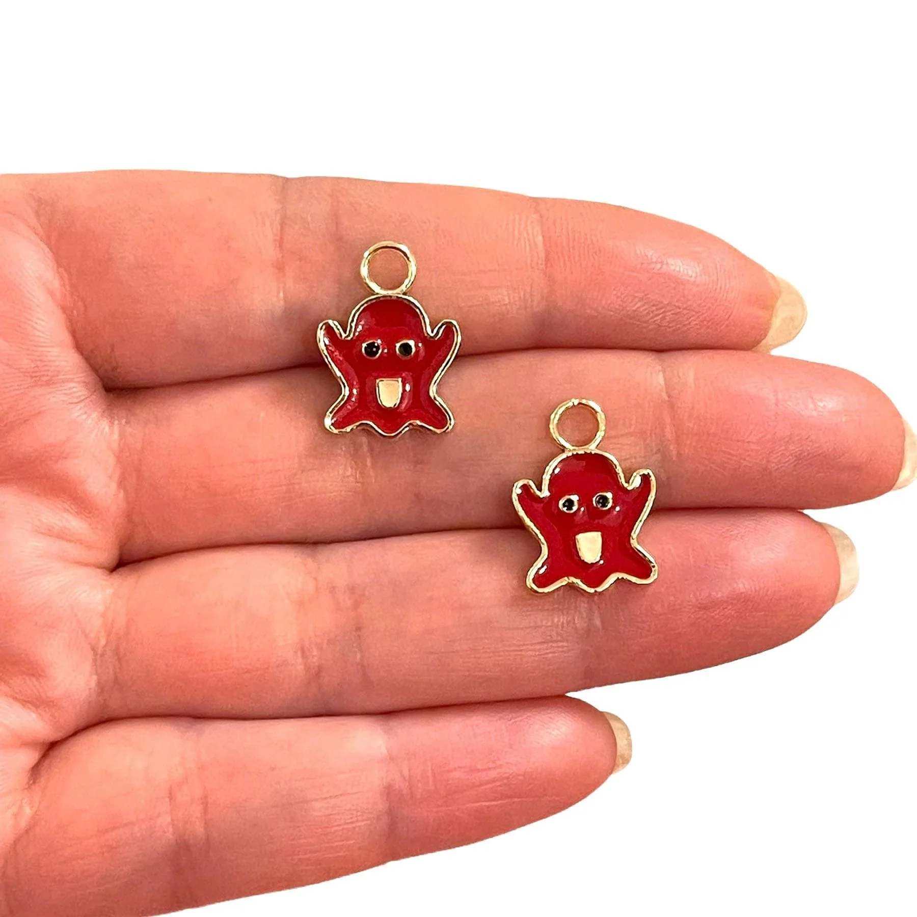 24Kt Gold Plated Red Enamelled Casper Charm, Gold Plated Ghost Charms, 2 Pcs in a pack