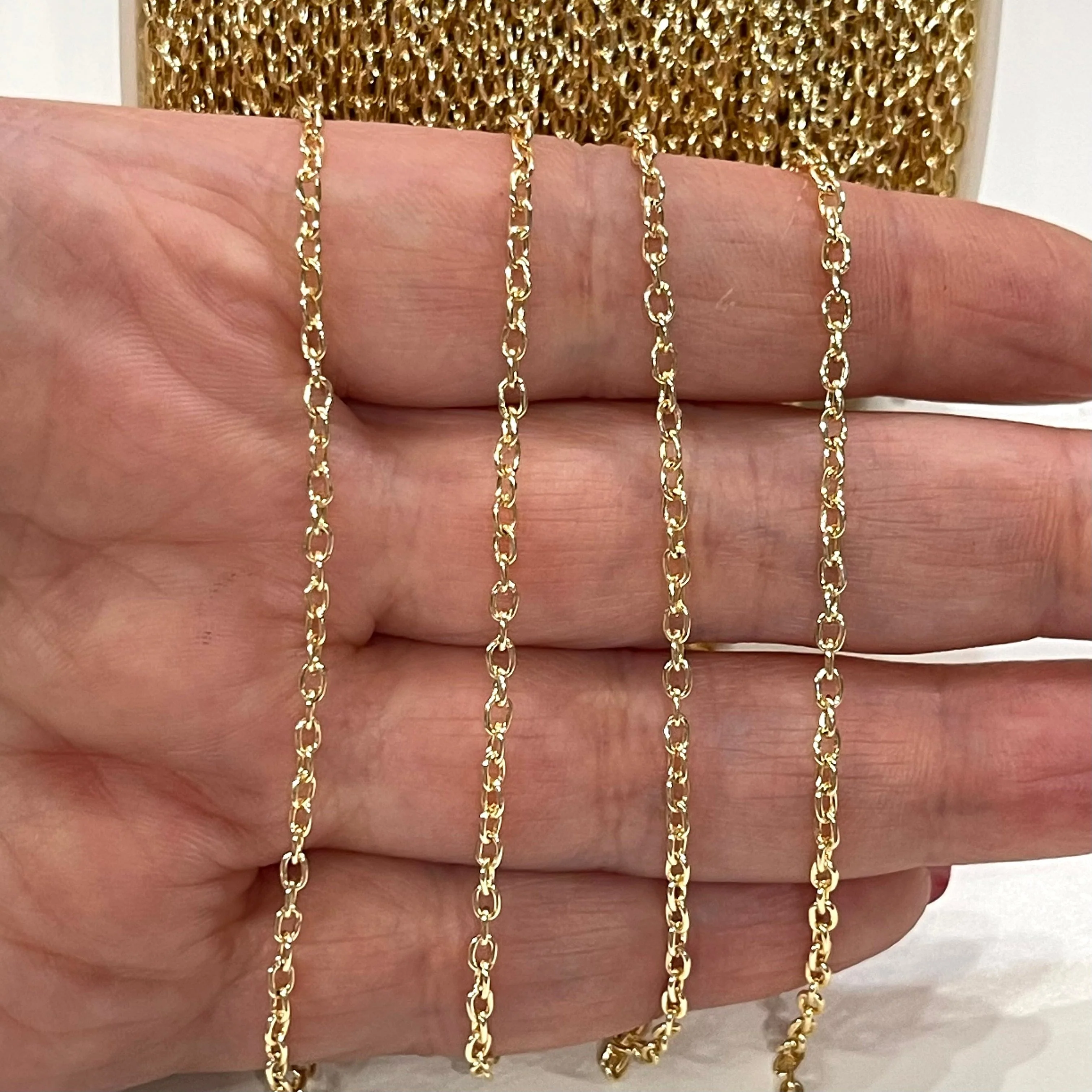 24Kt Gold Plated Rolo Chain, 3x2mm Open Link Rolo Chains, Gold Curb Chain, Necklace Extender Chain - Image 2