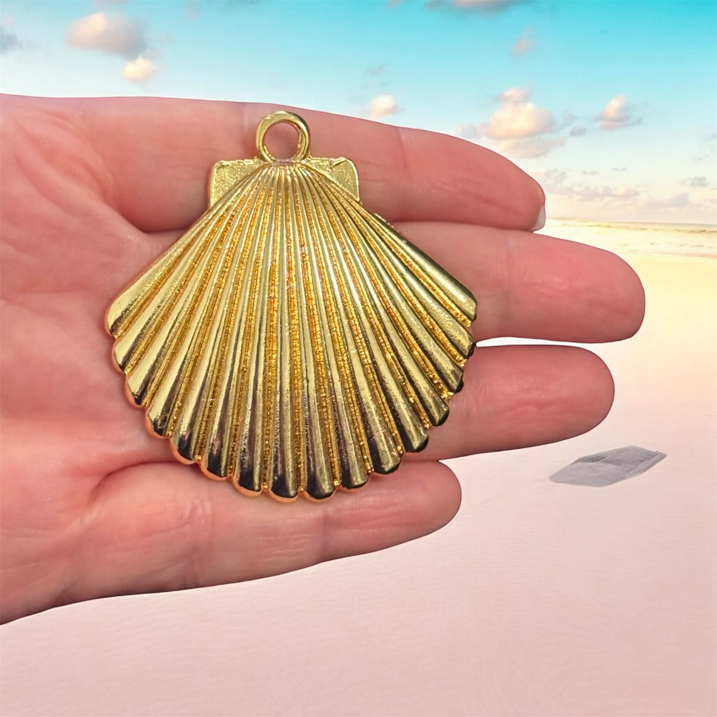 24Kt Gold Plated Scallop Shell Pendant, 55x51mm