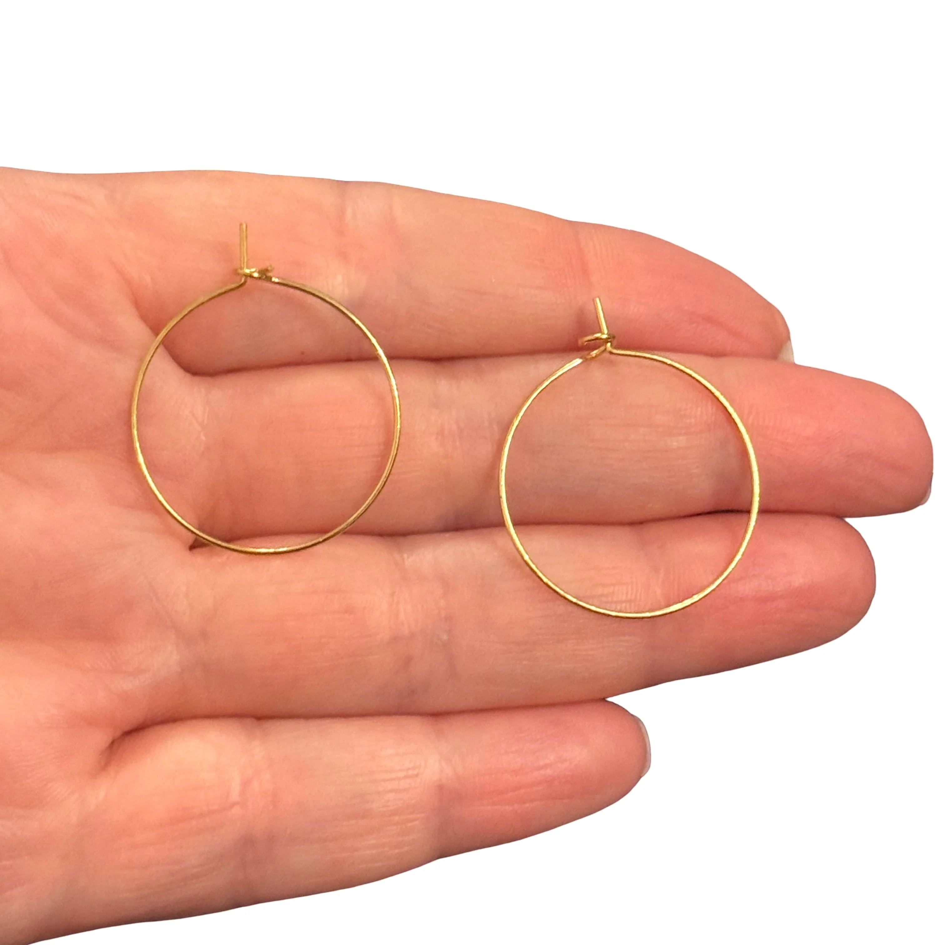 24Kt Gold Plated Stainless Steel Hoop Earring Findings – 30mm Wire Hoops with Open Loop, Sold by Pair