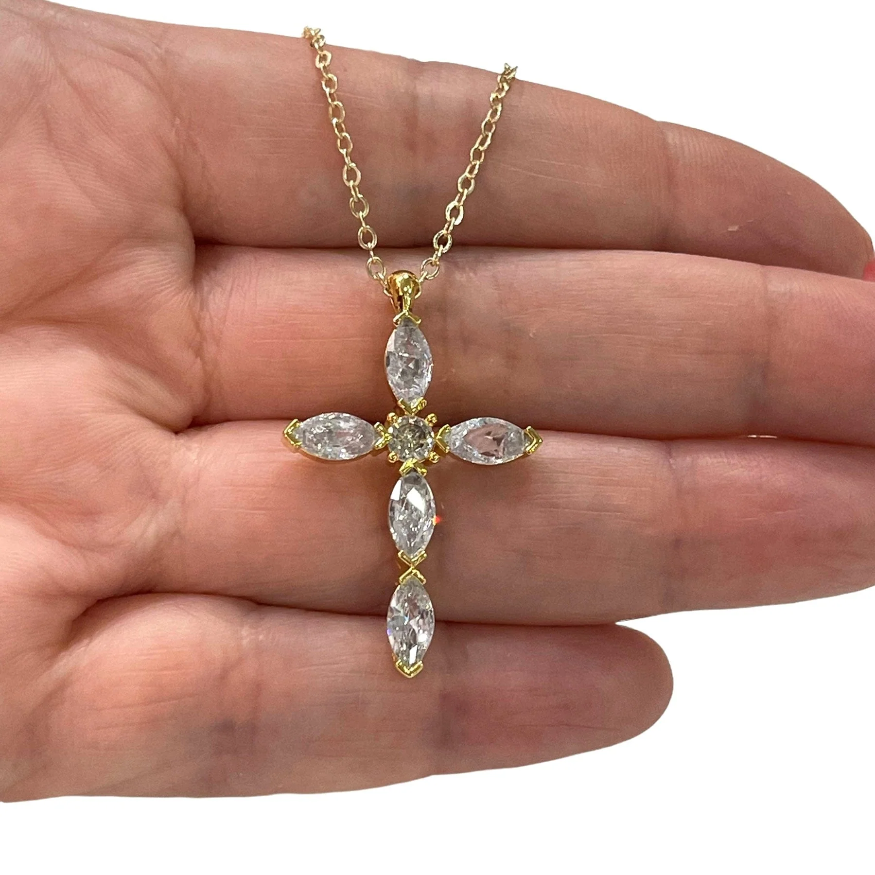 24Kt Gold Plated Stunning Cubic Zirconia Cross Crucifix Pendant - Image 2