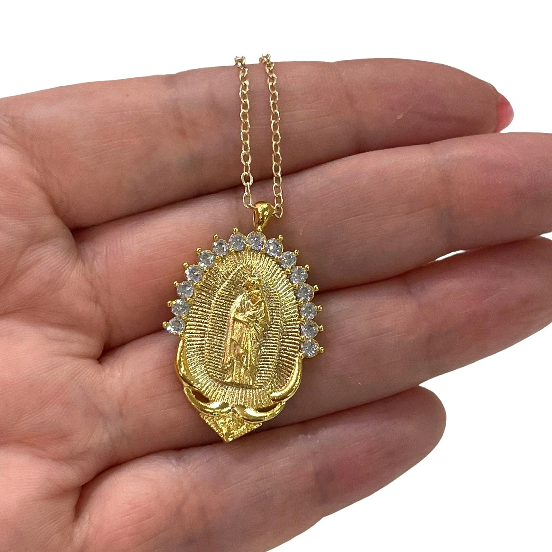 24Kt Gold Plated Stunning Cubic Zirconia Virgin Mary Pendant - Image 2