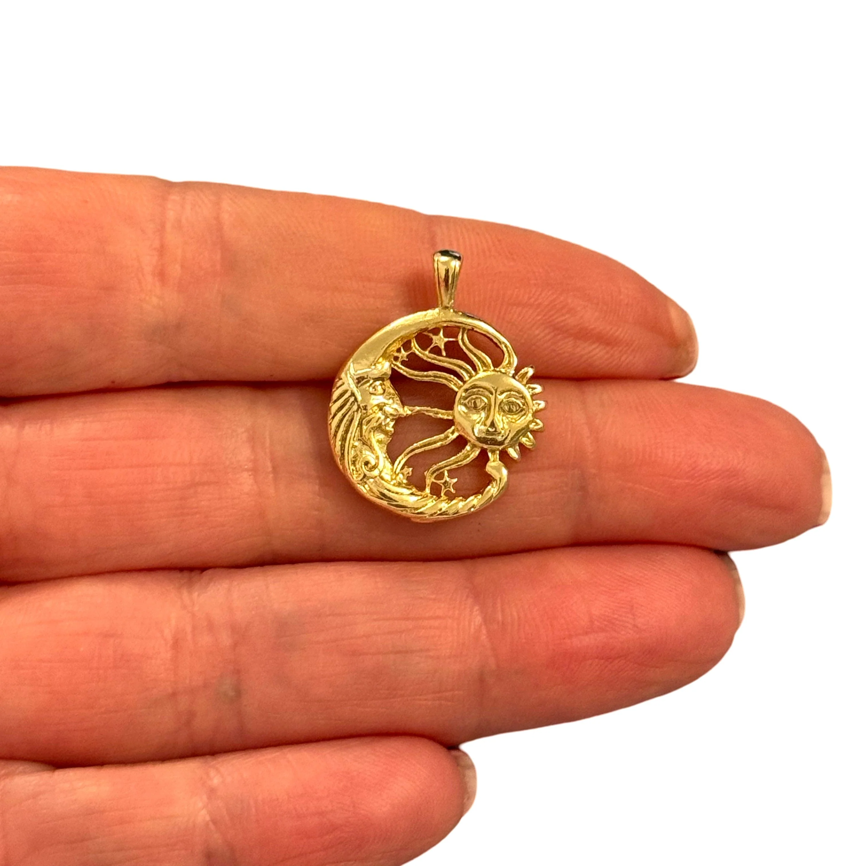 24Kt Gold Plated Sun & Moon Filigree Pendant – Celestial Astrology Charm - Image 2