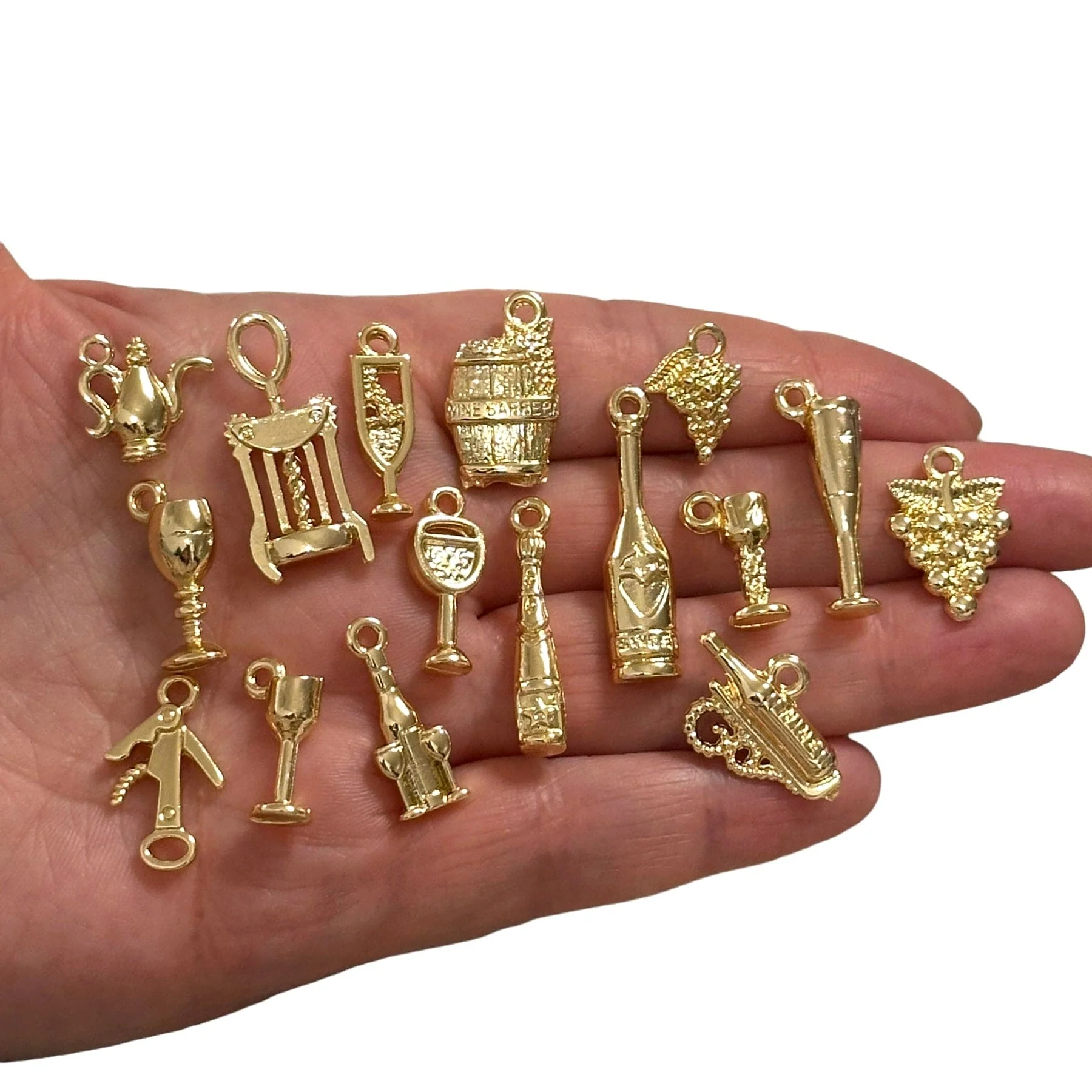 24Kt Gold Plated Wine Lover Charms Collection, 16 Charms in a pack - Image 2