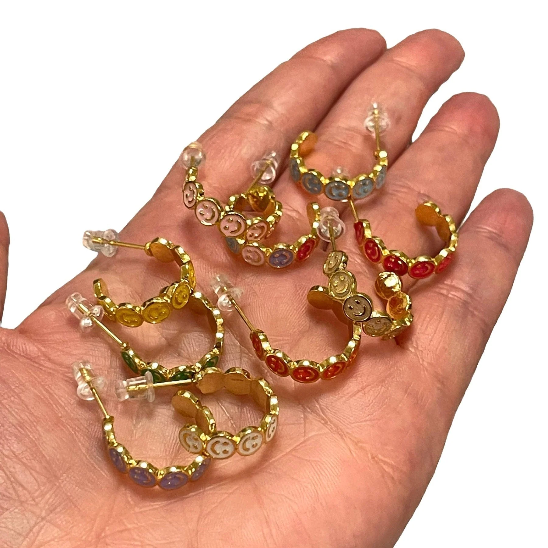24Kt Gold Plated Yellow Enamelled Smiley Face Earrings - Image 4