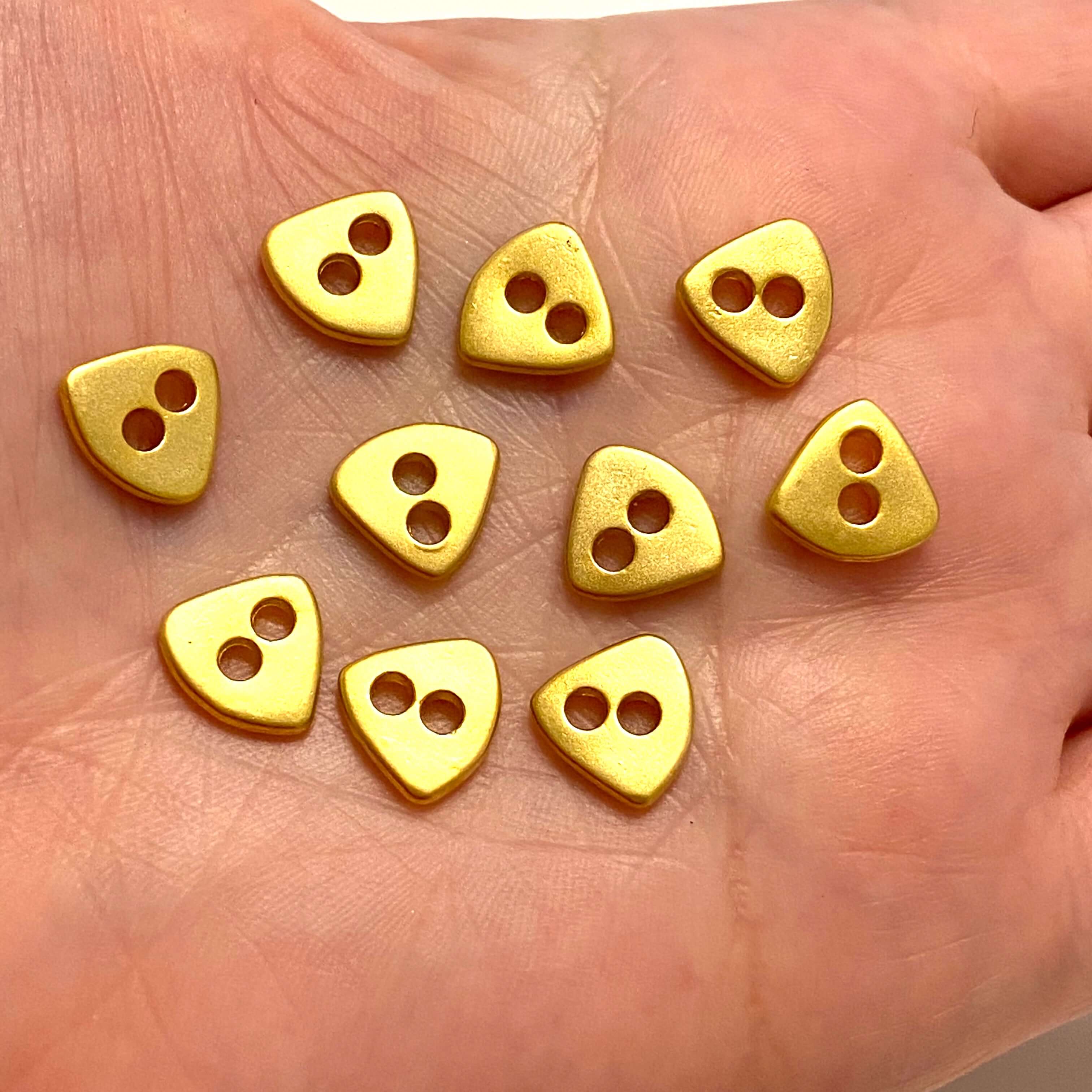 24Kt Matte Gold Plated 10mm Triangle Buttons, 5 pcs in a pack